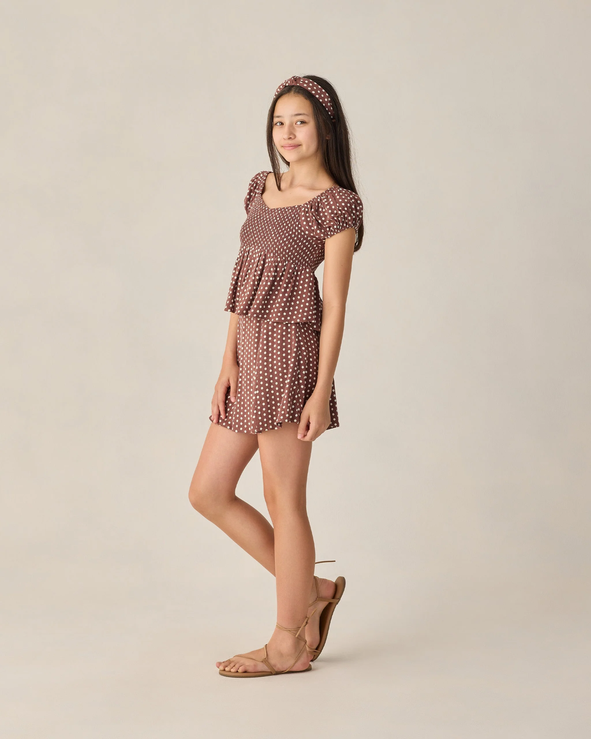 Teen Flutter Top Chocolate Polka Dot - Image 6