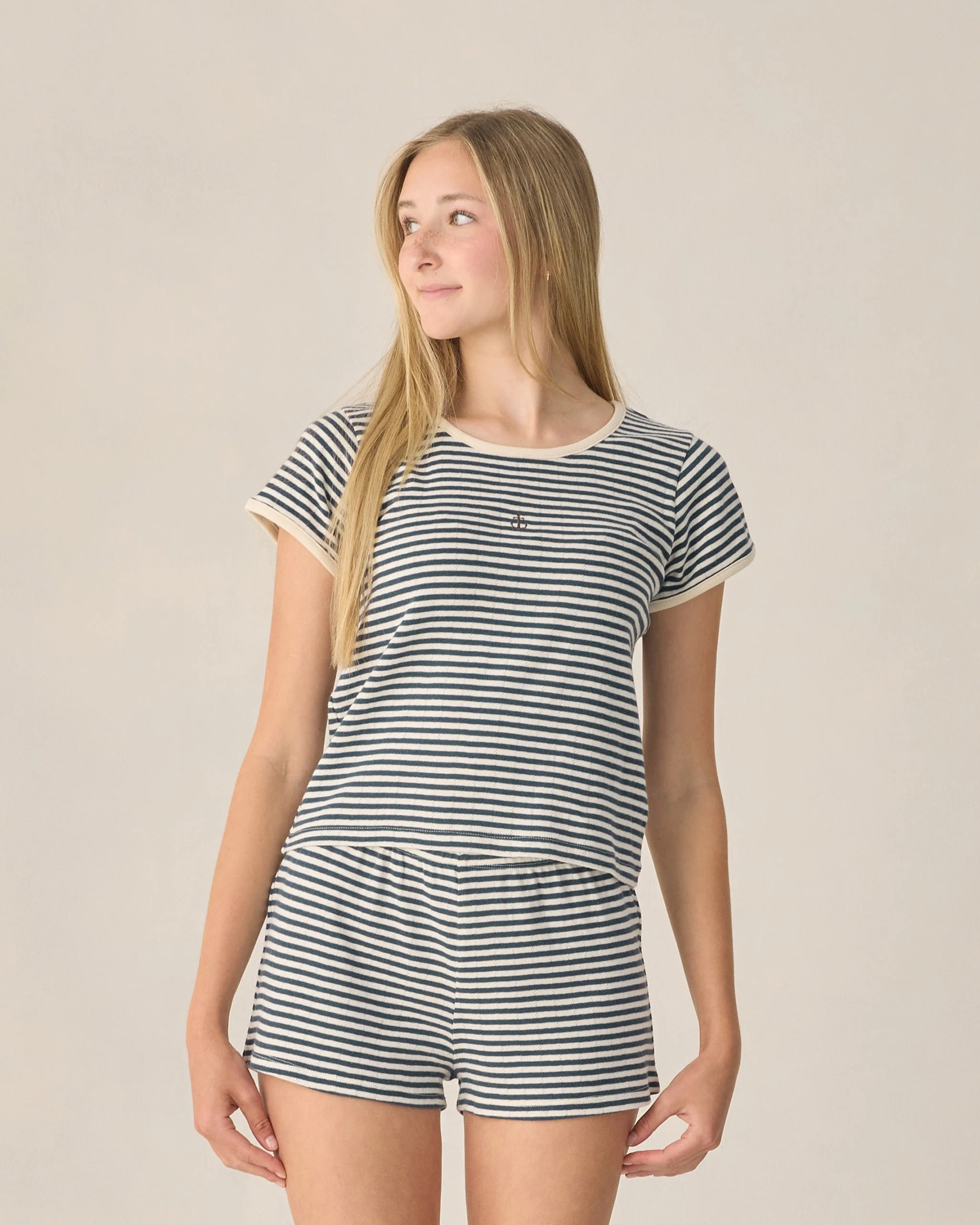 Teen Pointelle Shorts Navy Stripe - Image 3