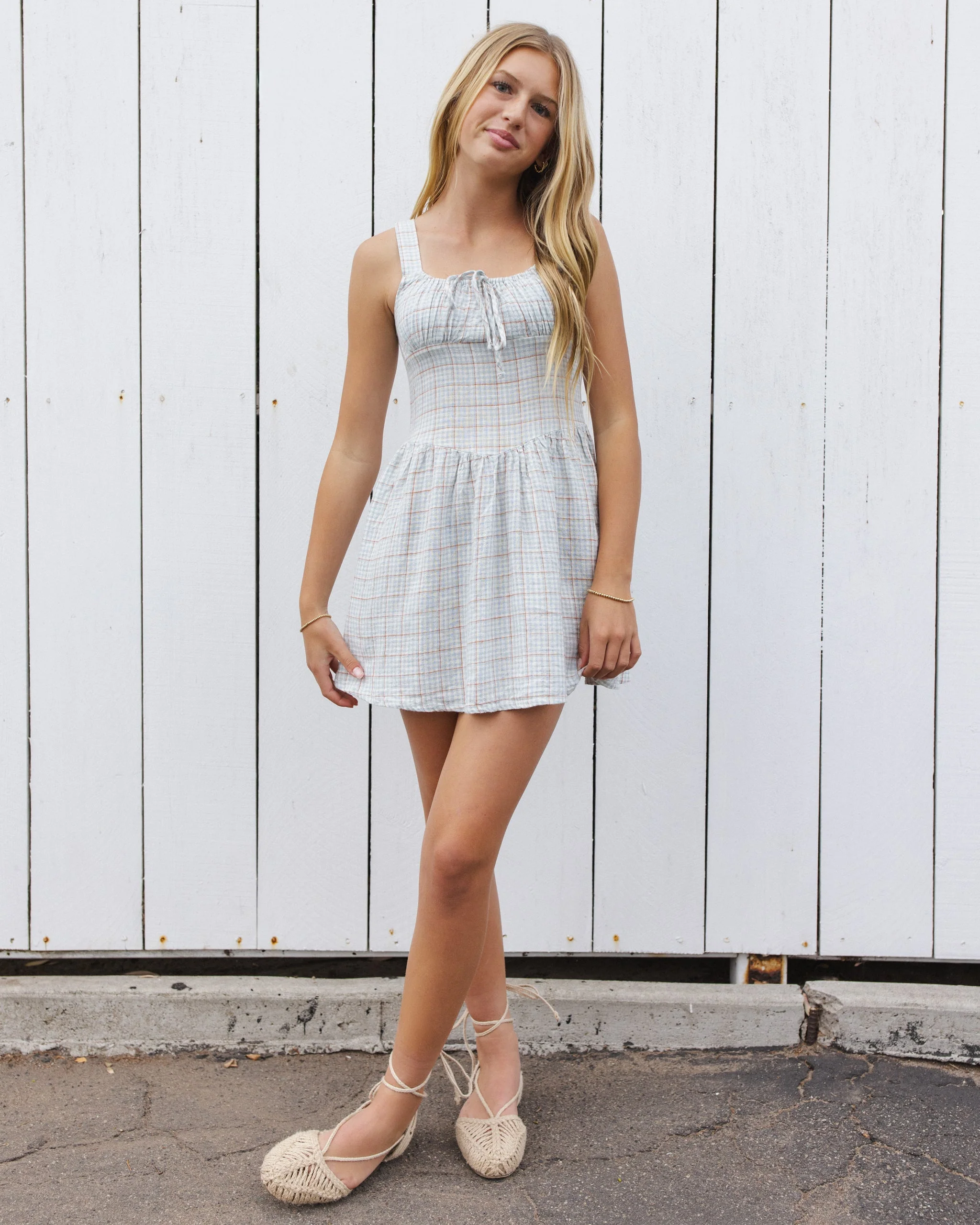 Teen Primrose Mini Dress Light Blue Plaid - Image 5