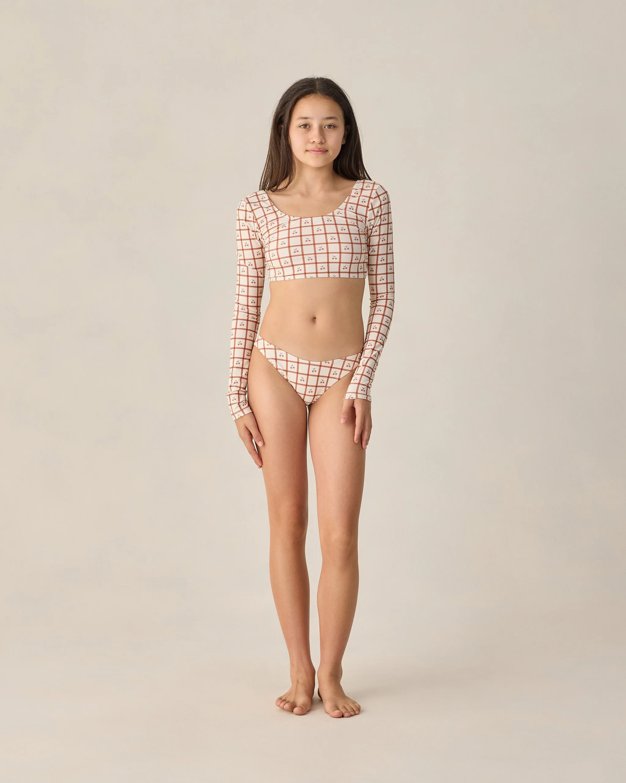 Teen Rashguard Bikini Set Cherry Check