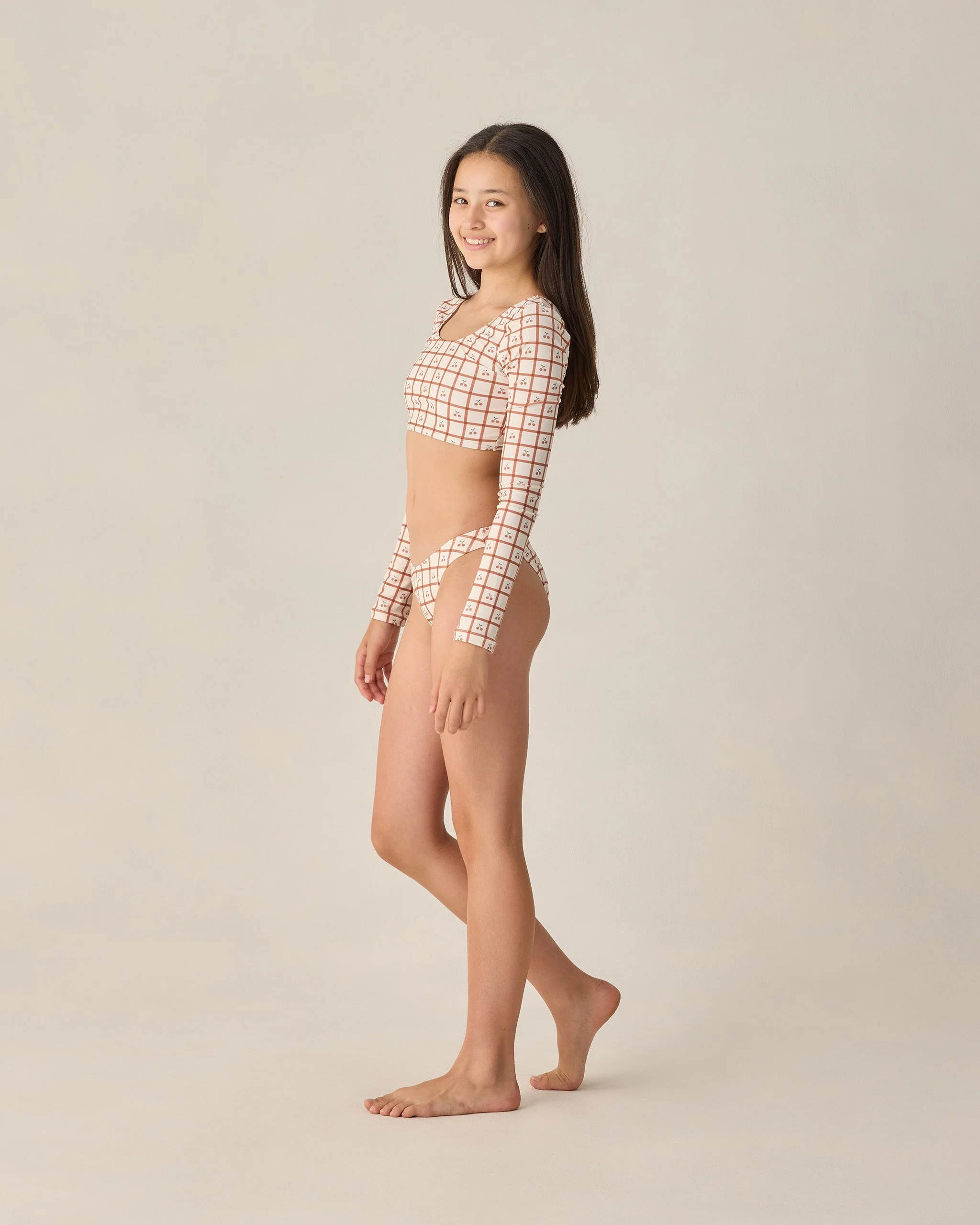 Teen Rashguard Bikini Set Cherry Check - Image 3