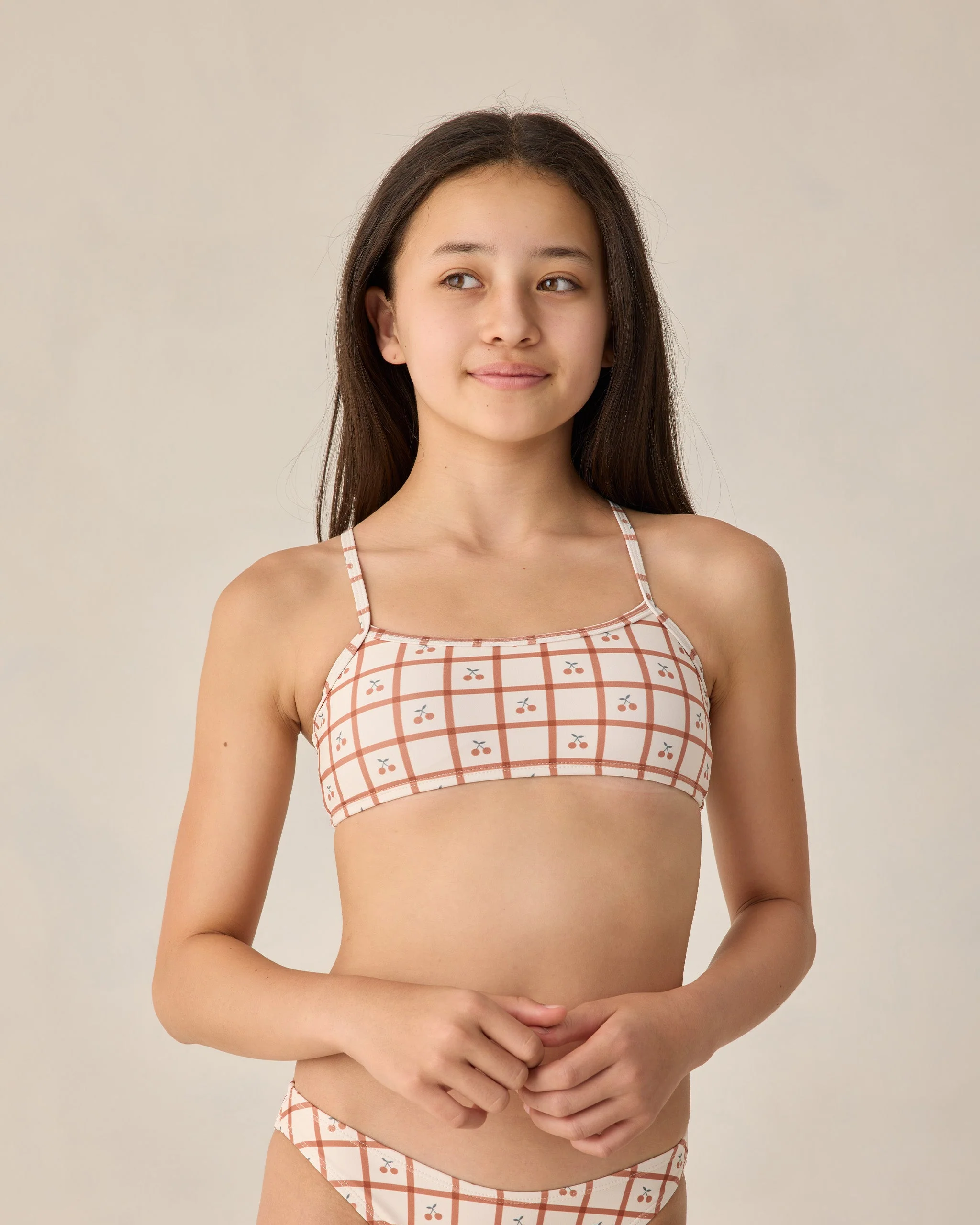 Teen Rashguard Bikini Set Cherry Check - Image 4