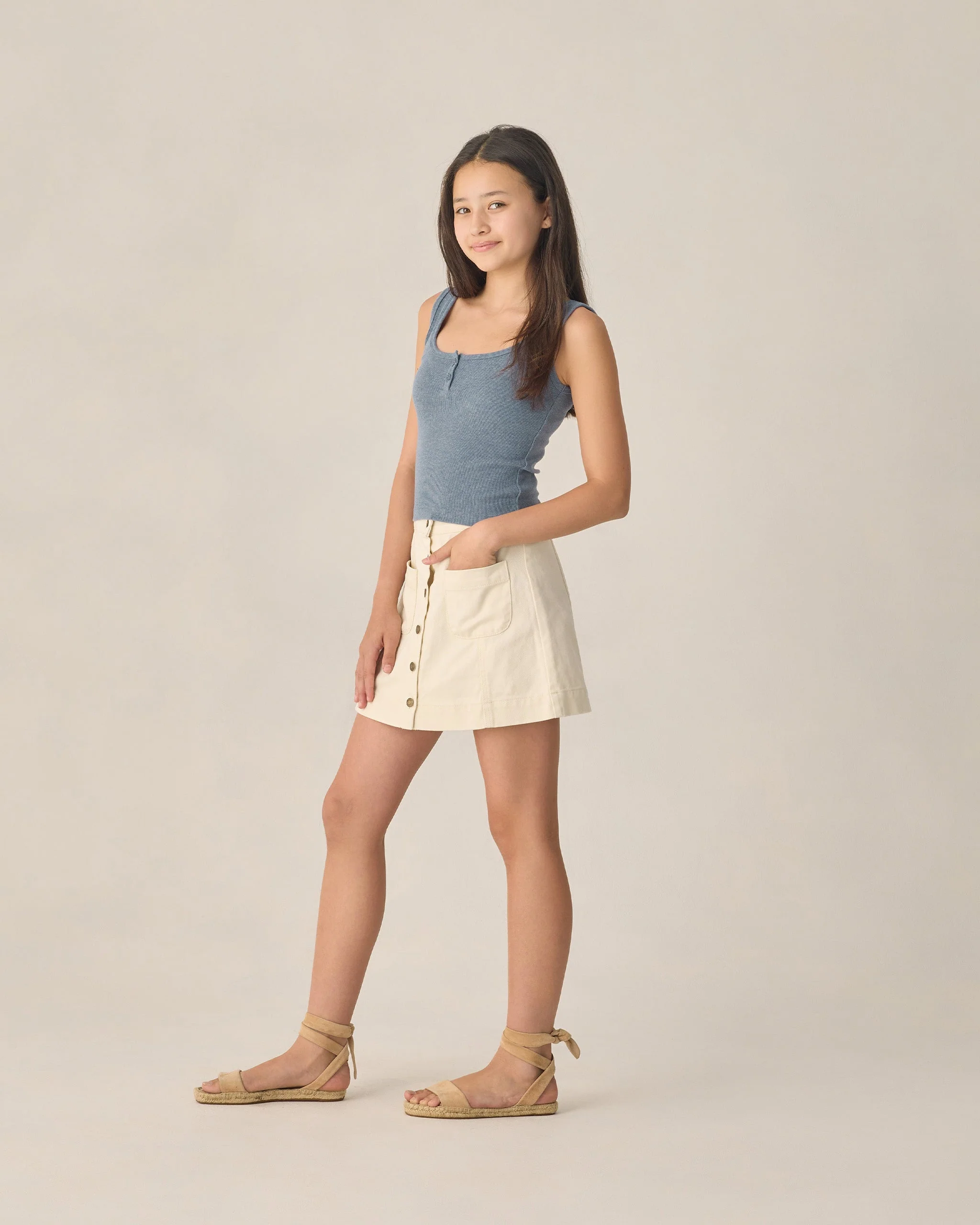 Teen Ribbed Tank Heathered Marine - Image 3