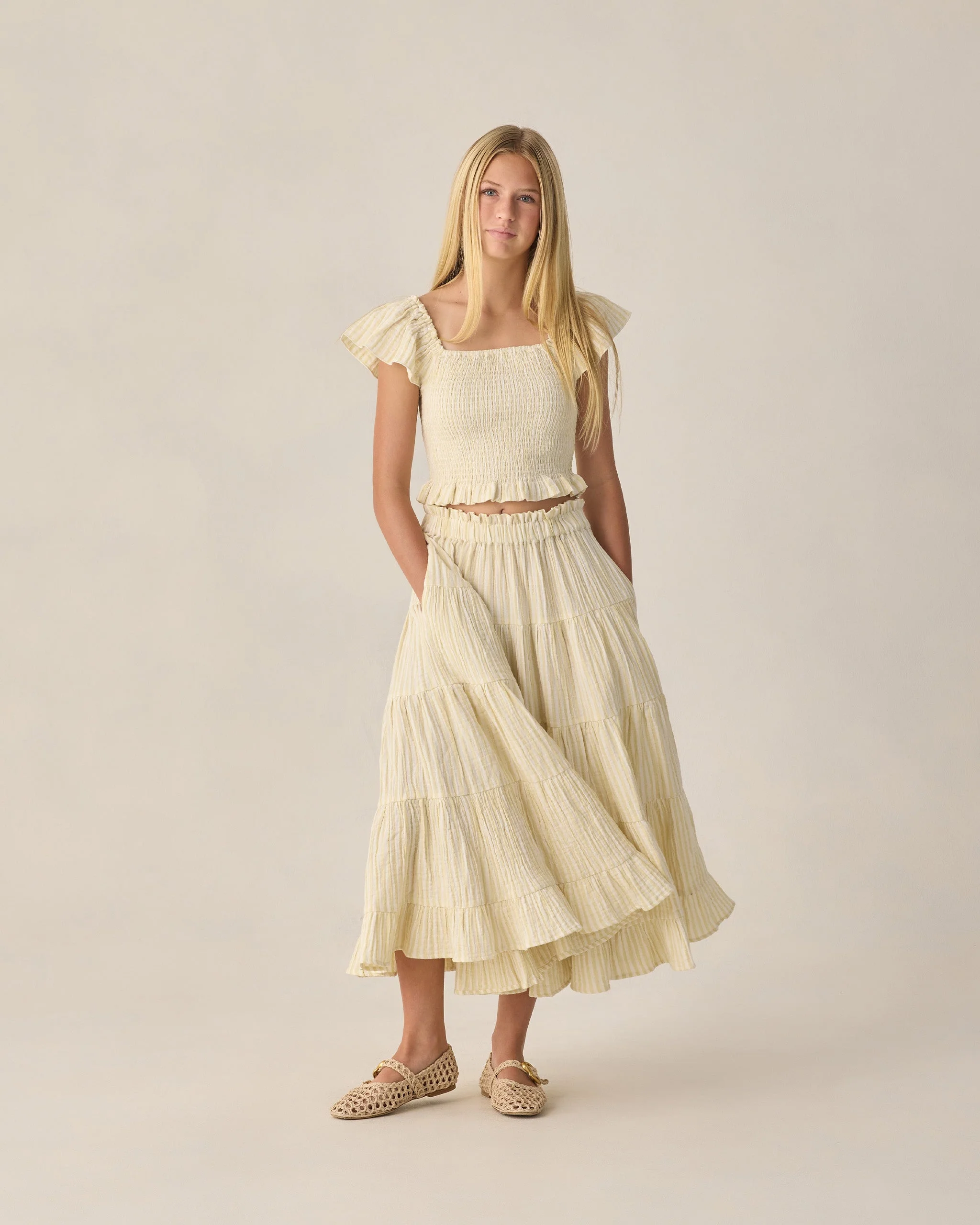 Teen Ruffle Tiered Maxi Skirt Citron Stripe - Image 3