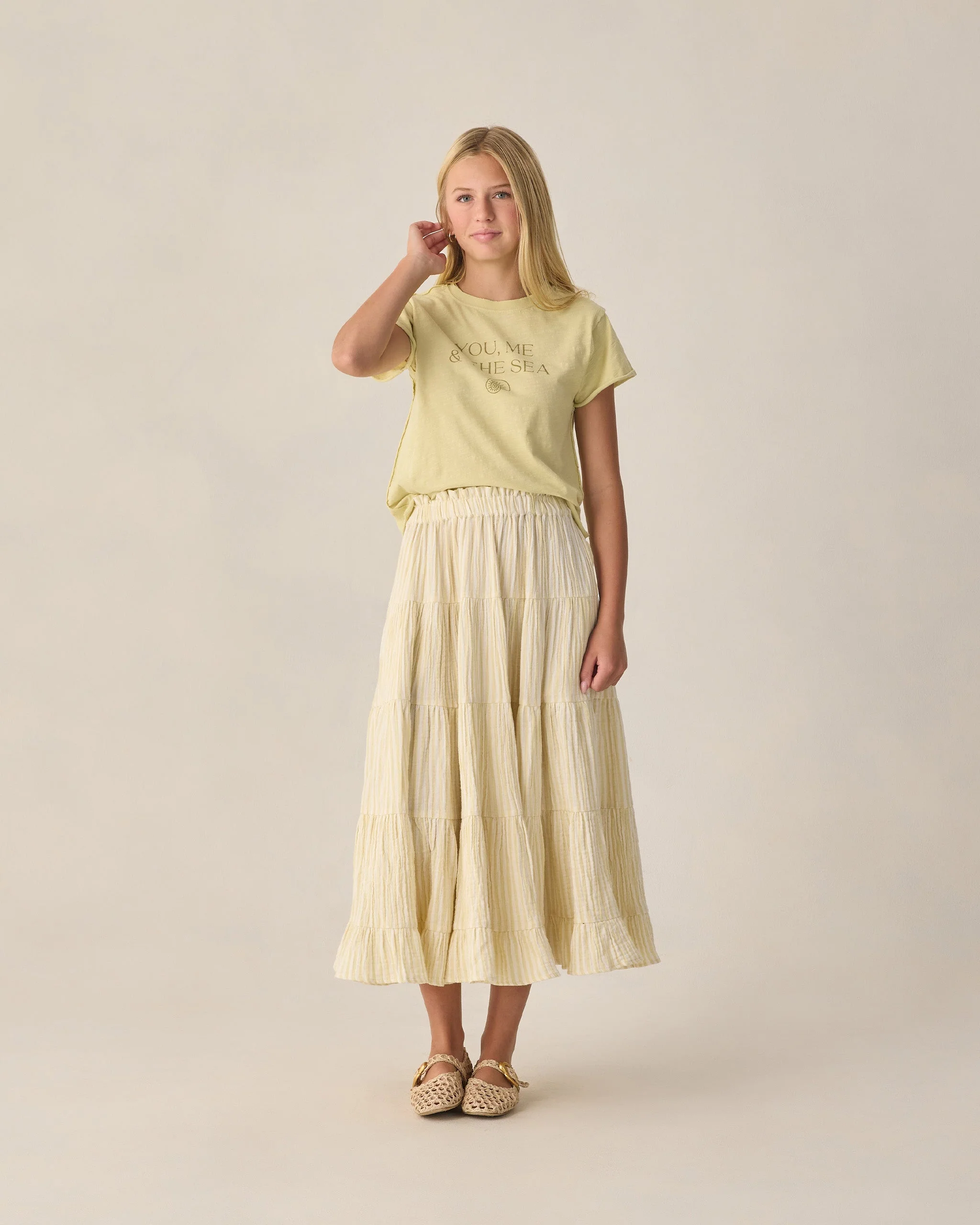 Teen Ruffle Tiered Maxi Skirt Citron Stripe - Image 4