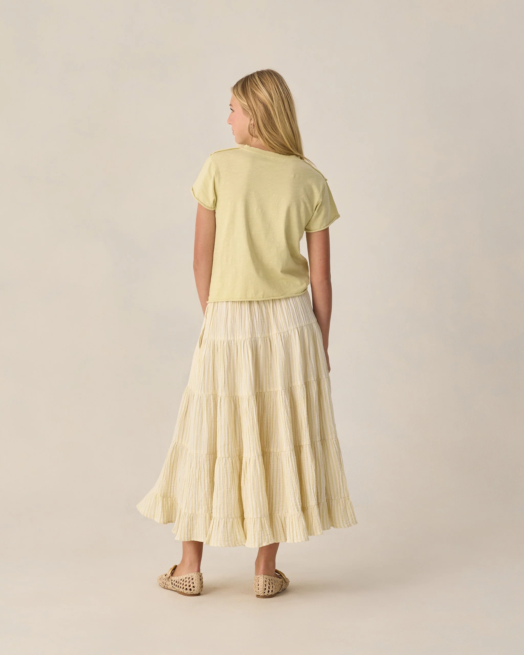 Teen Ruffle Tiered Maxi Skirt Citron Stripe - Image 5