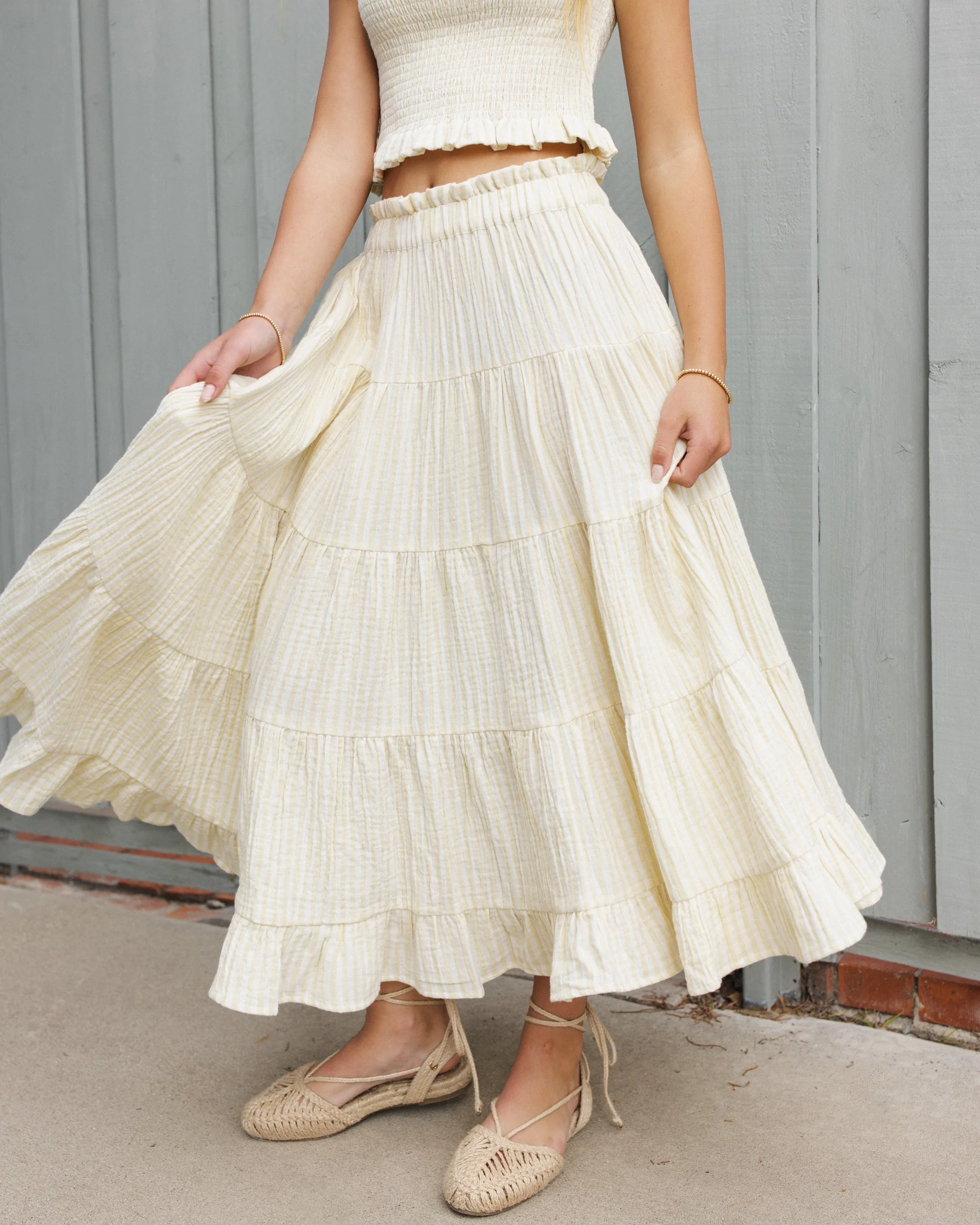 Teen Ruffle Tiered Maxi Skirt Citron Stripe - Image 6
