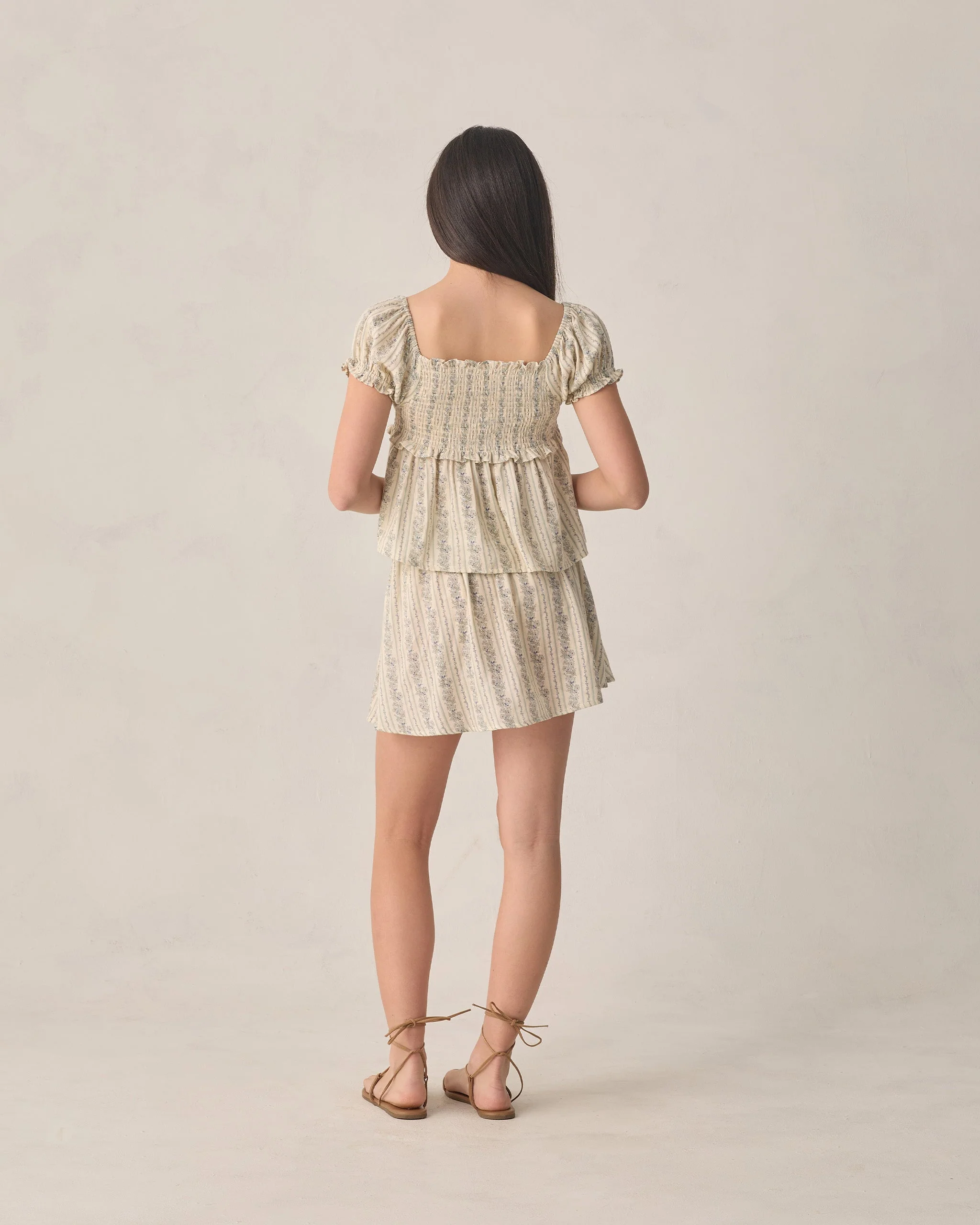 Teen Smocked V Mini Skirt Blue Floral - Image 2