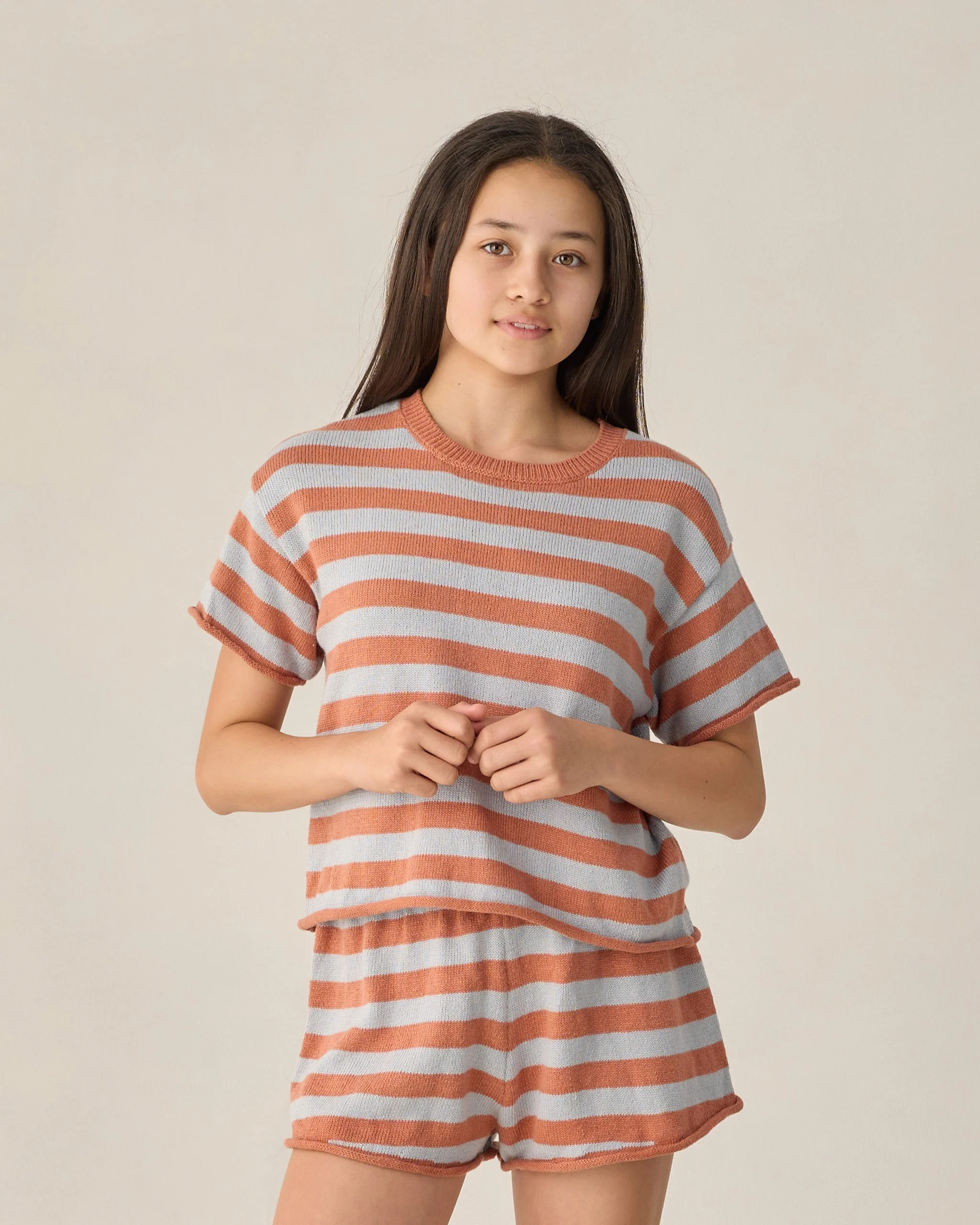Teen Summer Knit Set Poppy + Light Blue Stripe - Image 4