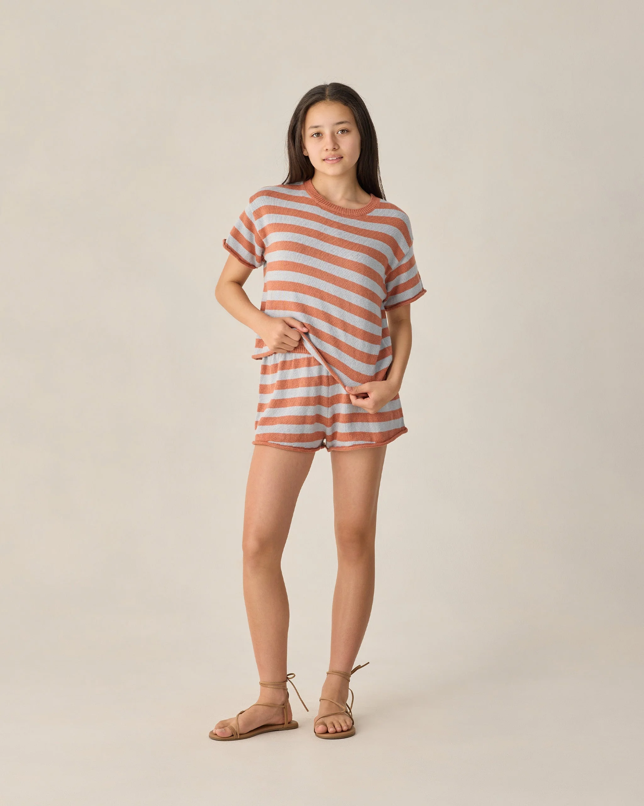 Teen Summer Knit Set Poppy + Light Blue Stripe - Image 5