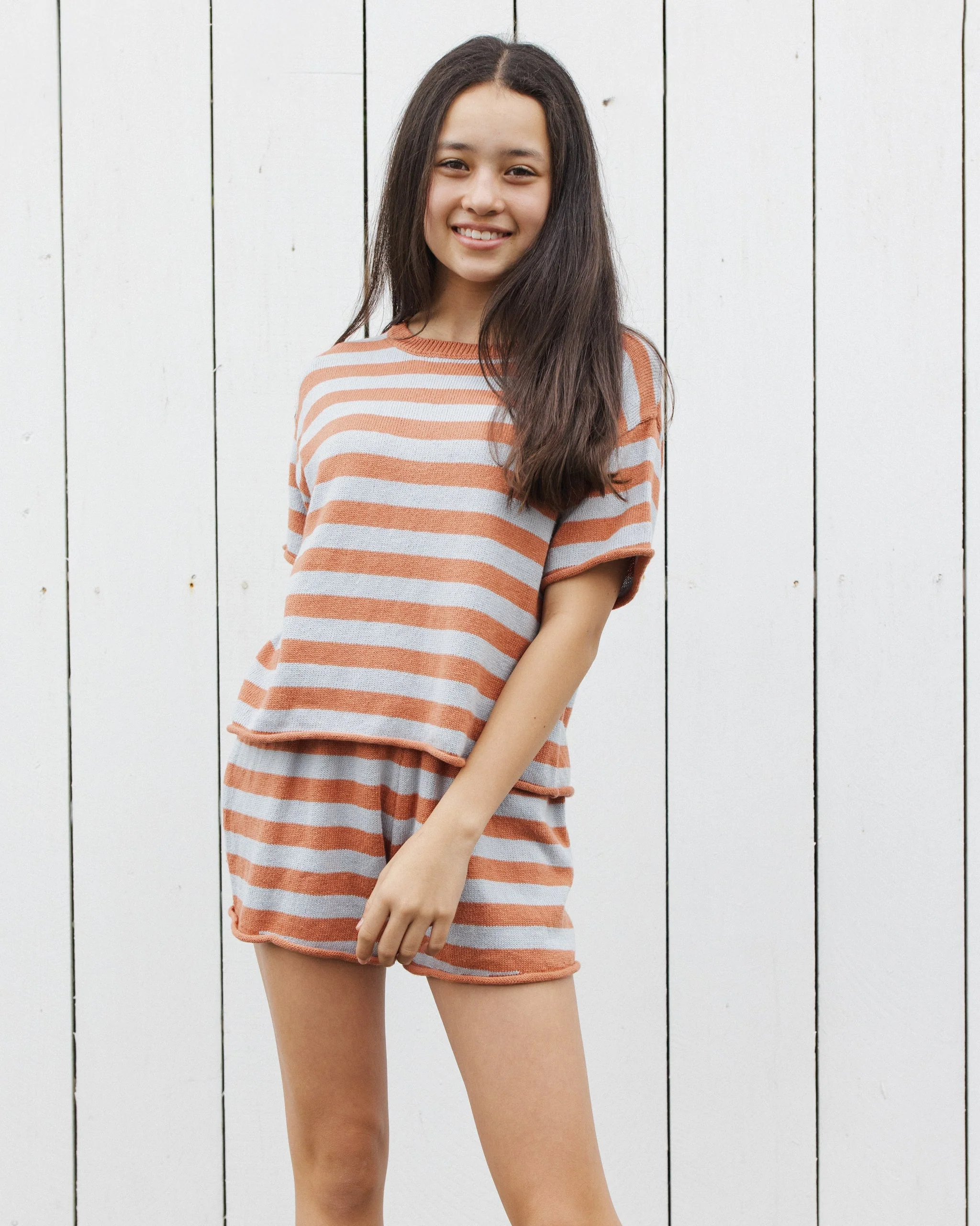 Teen Summer Knit Set Poppy + Light Blue Stripe - Image 7