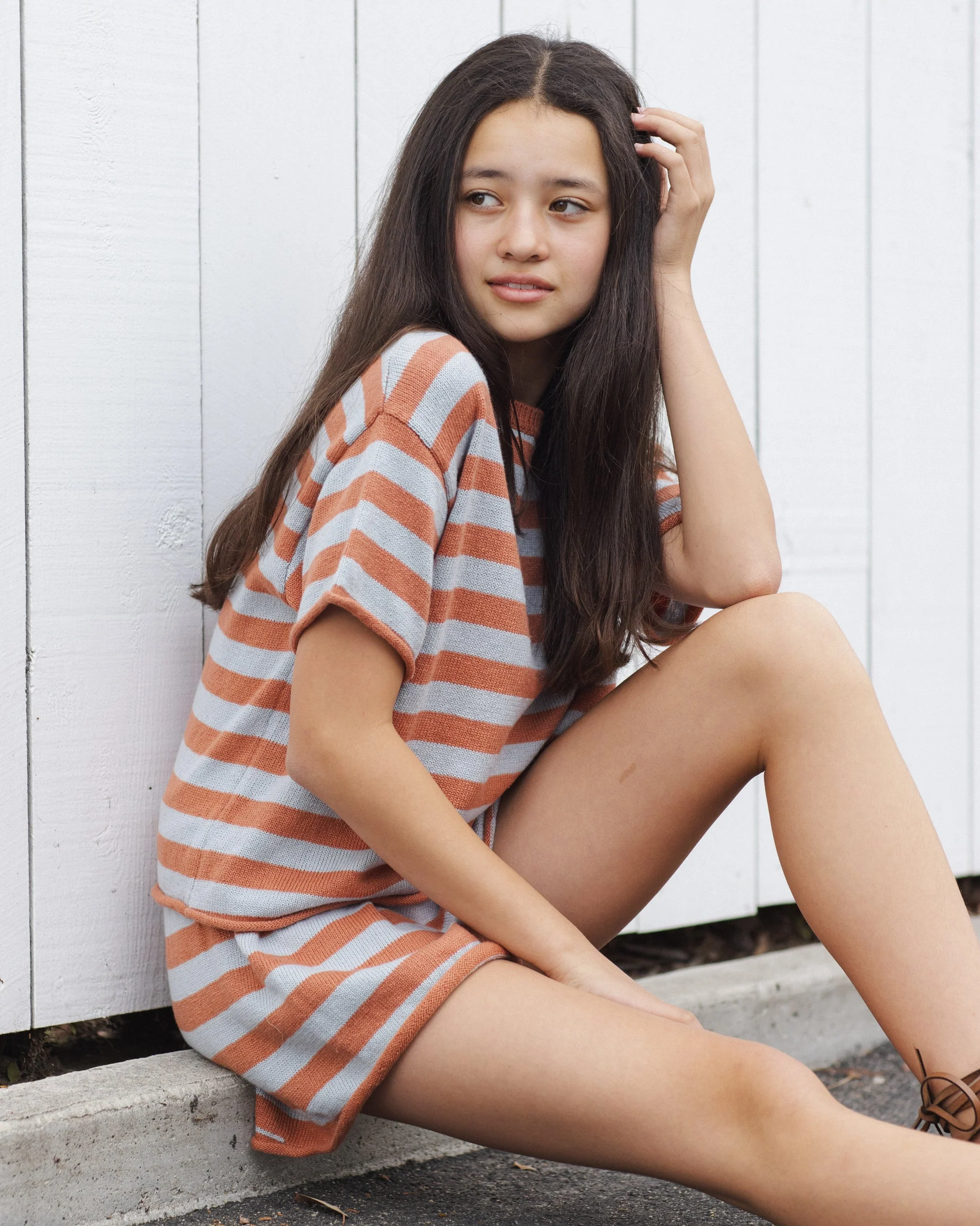 Teen Summer Knit Set Poppy + Light Blue Stripe - Image 8