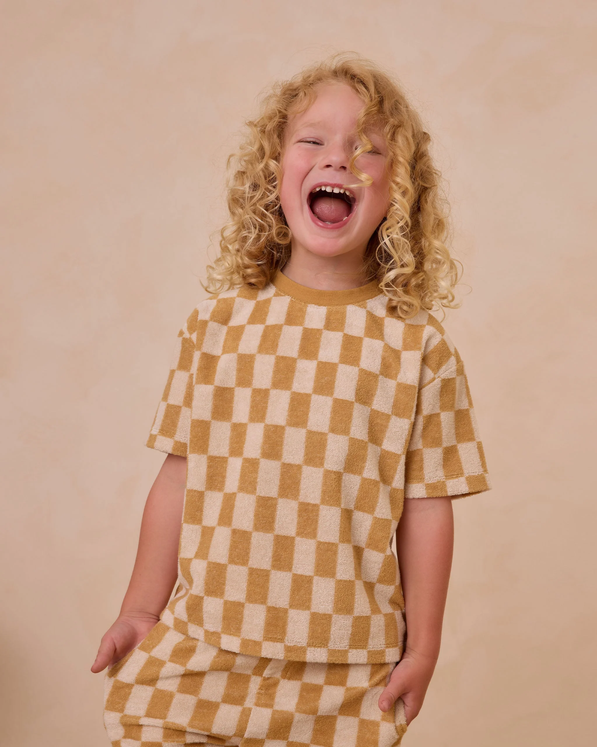 Terry Boys Short || Marigold Check - Image 3