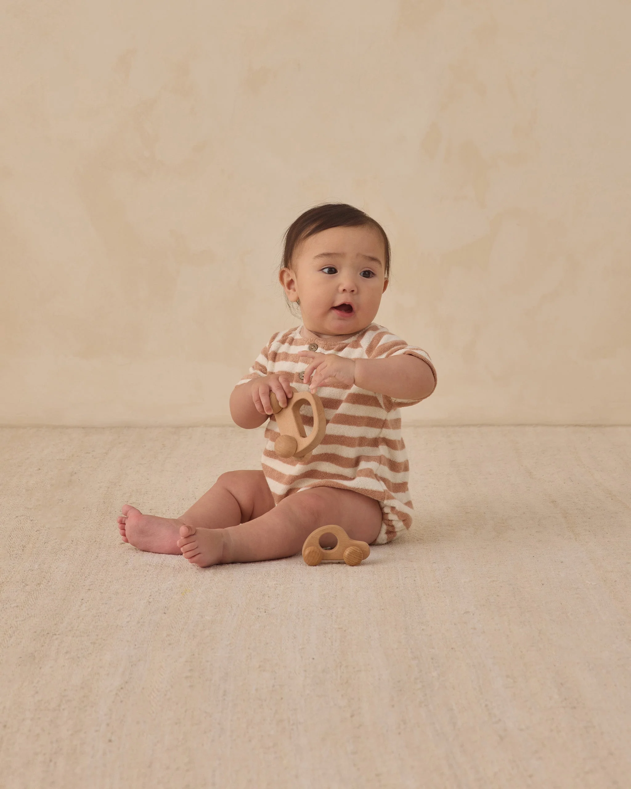 Terry Henley Romper Latte Stripe - Image 2