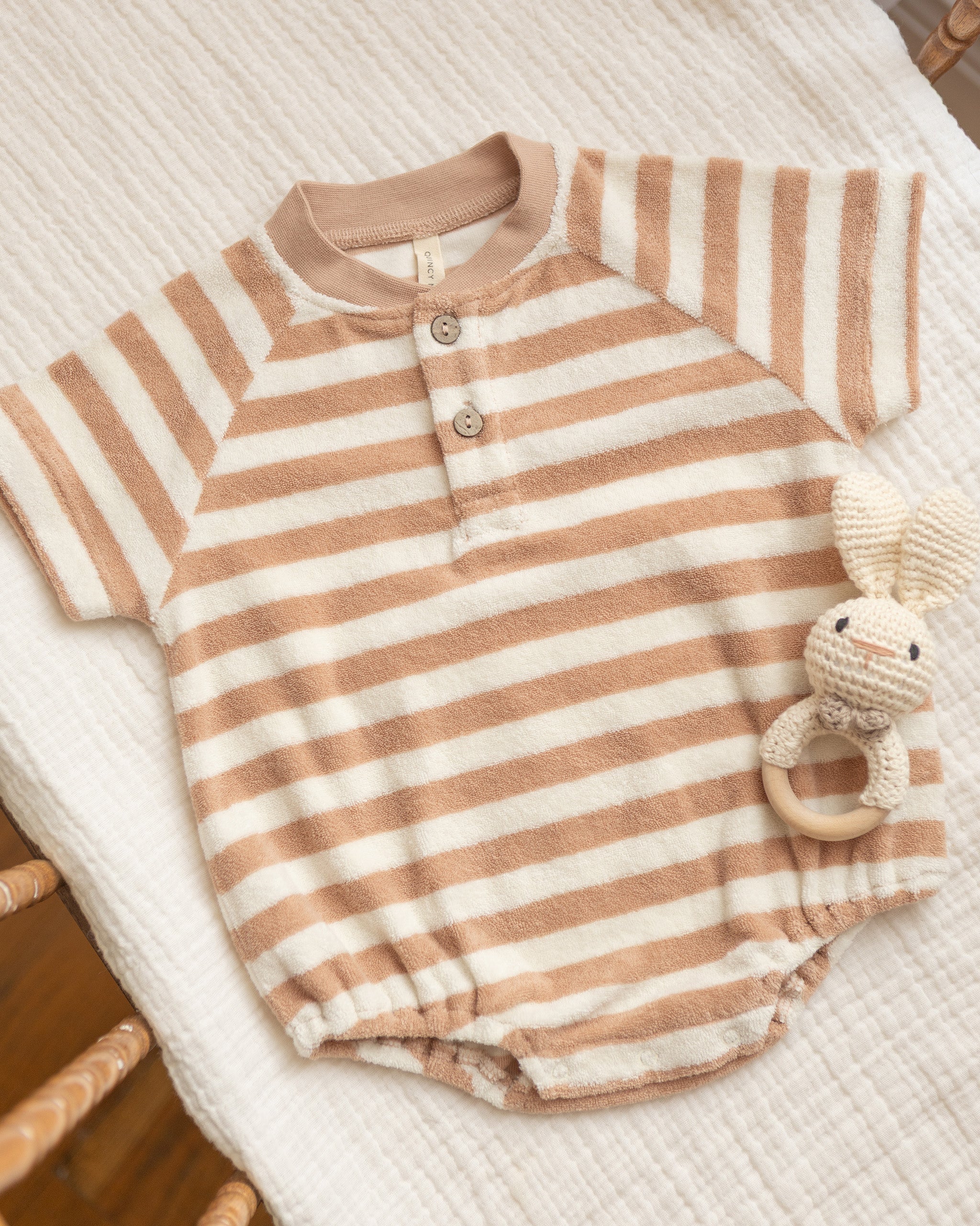 Terry Henley Romper Latte Stripe - Image 3