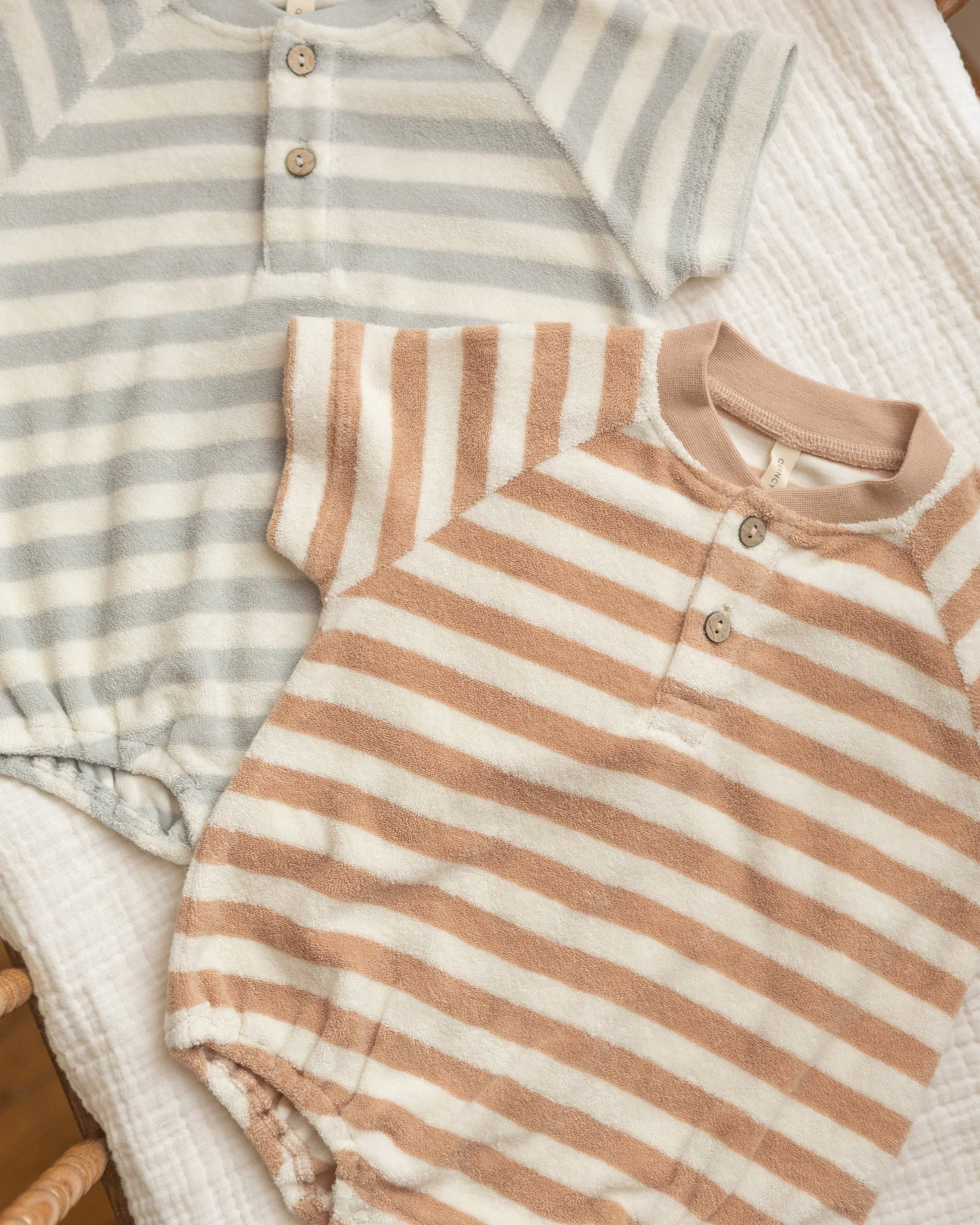 Terry Henley Romper Latte Stripe - Image 4