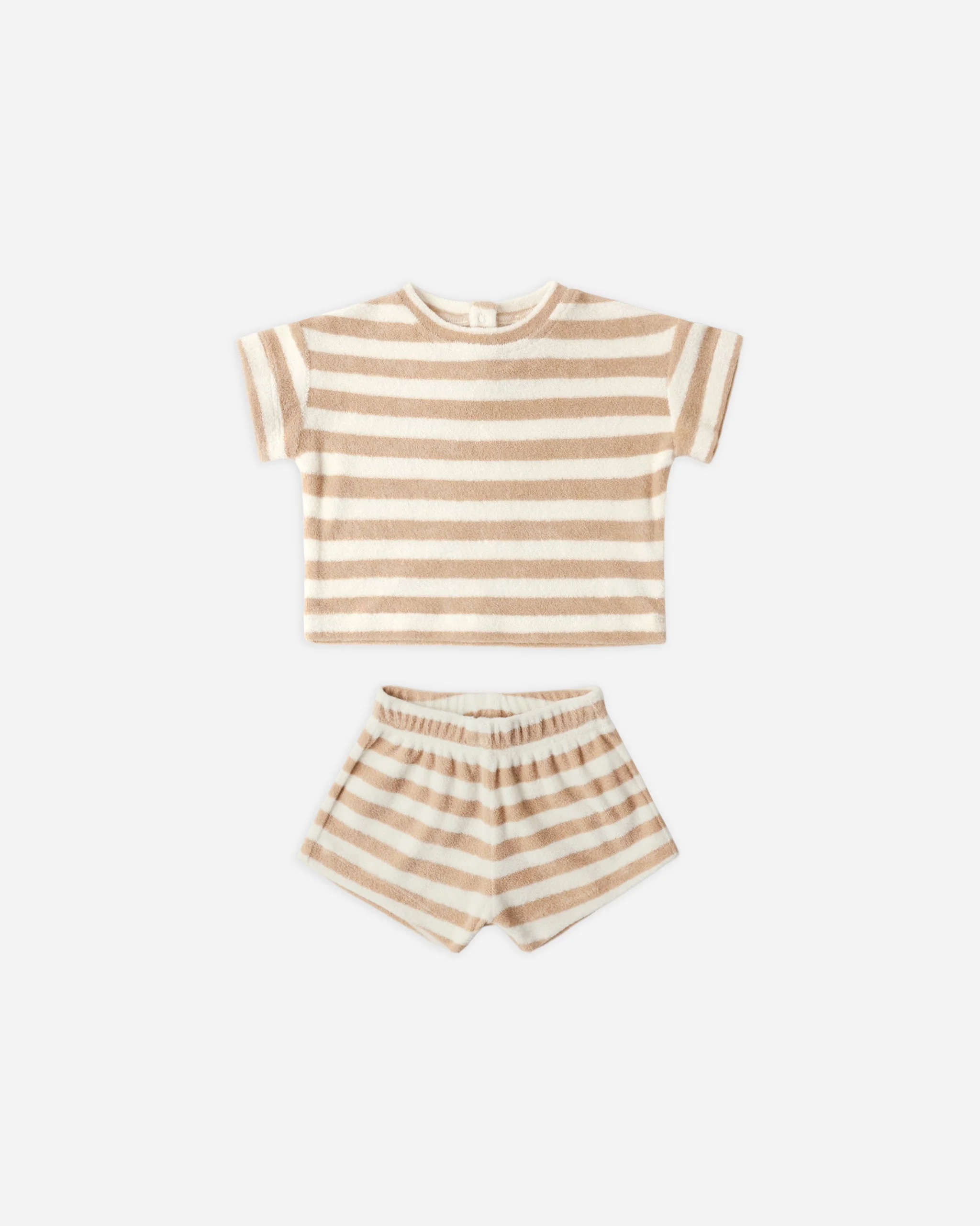 Terry Tee + Short Set Latte Stripe