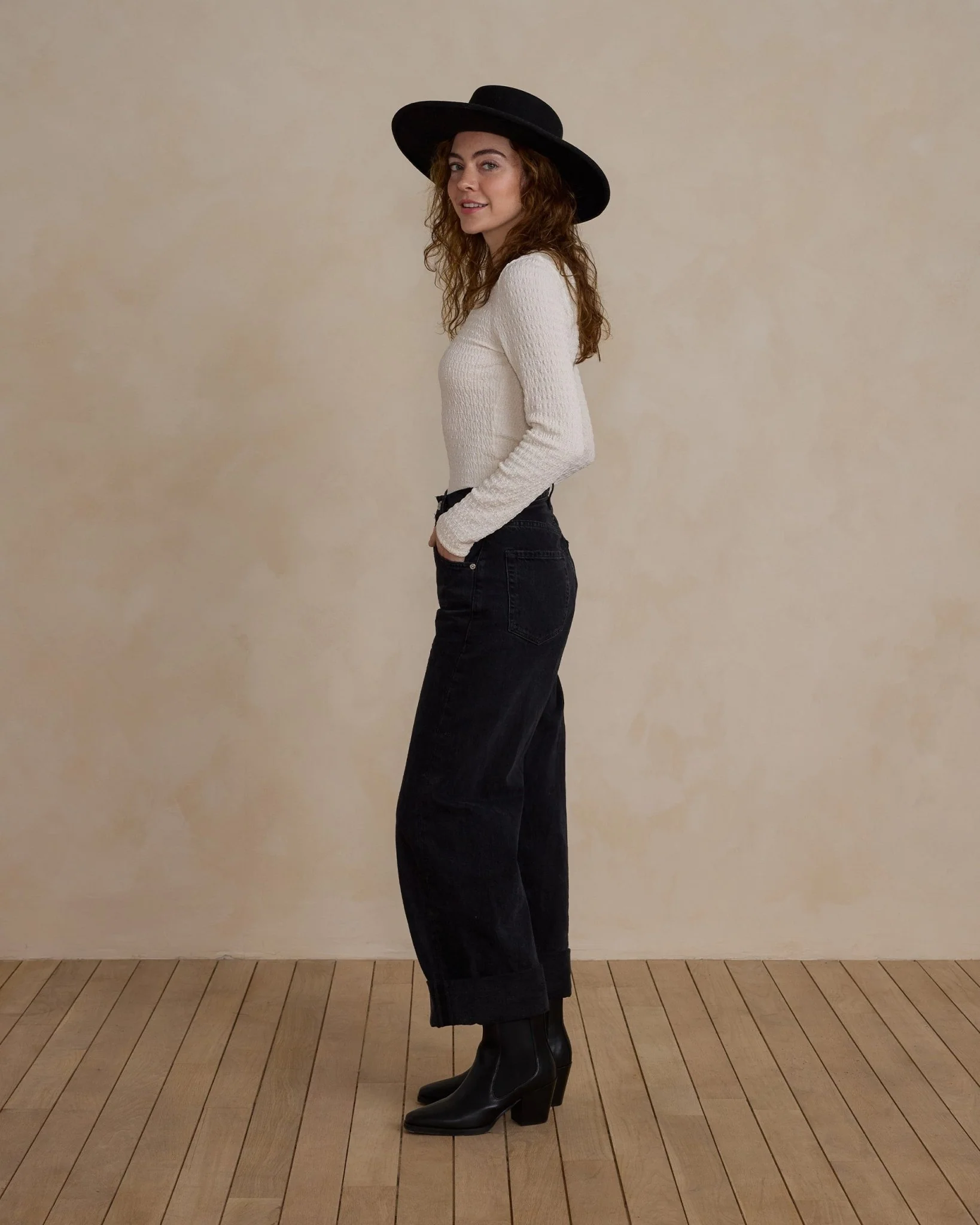 Textured Long Sleeve Tee | Ivory - Image 3