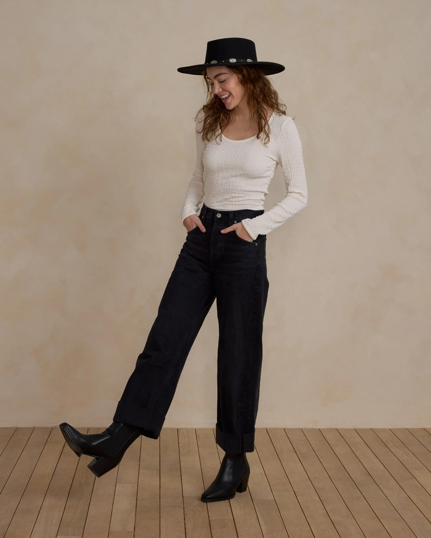 Textured Long Sleeve Tee | Ivory - Image 4