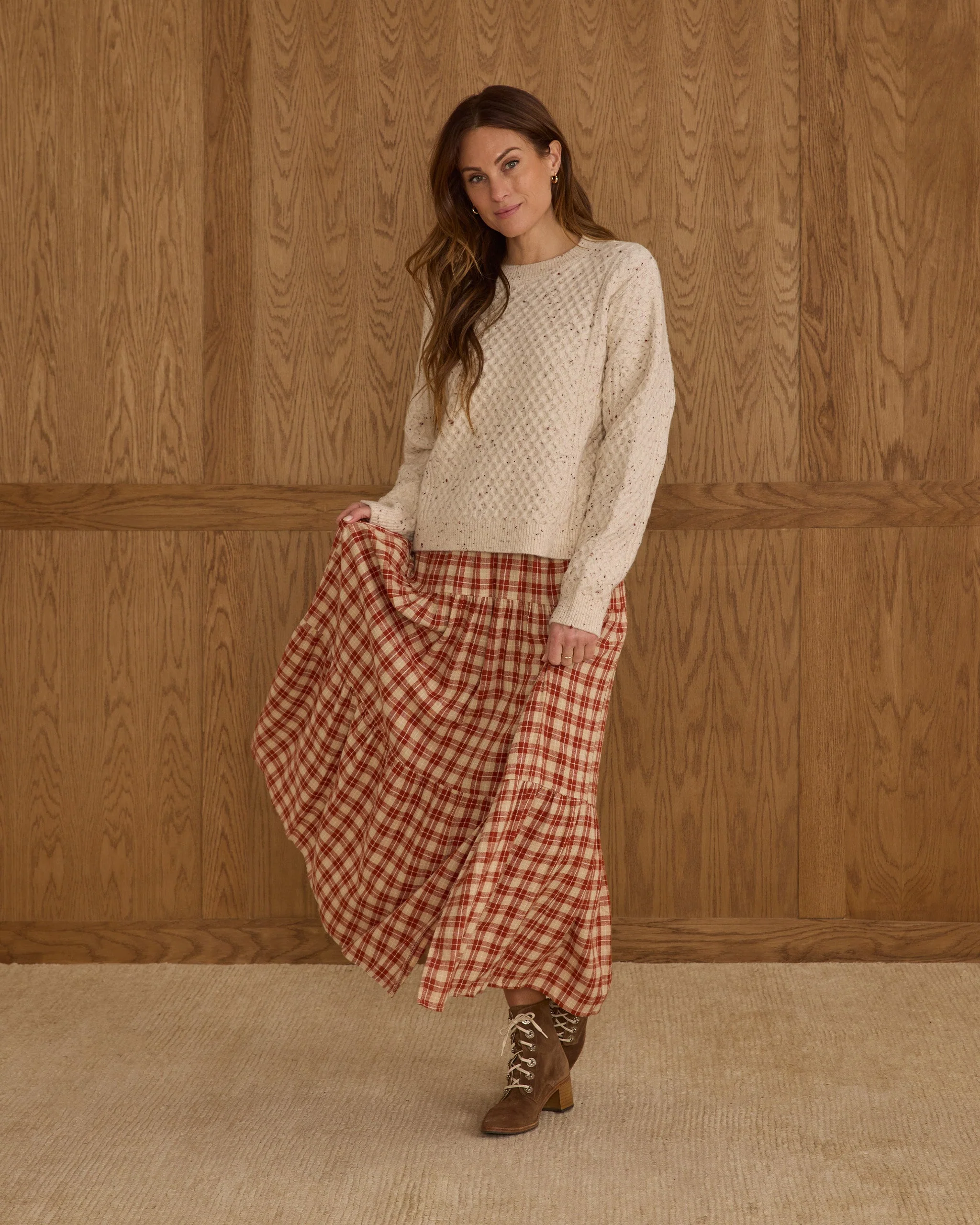 Tiered Midi Skirt | Red Plaid - Image 4
