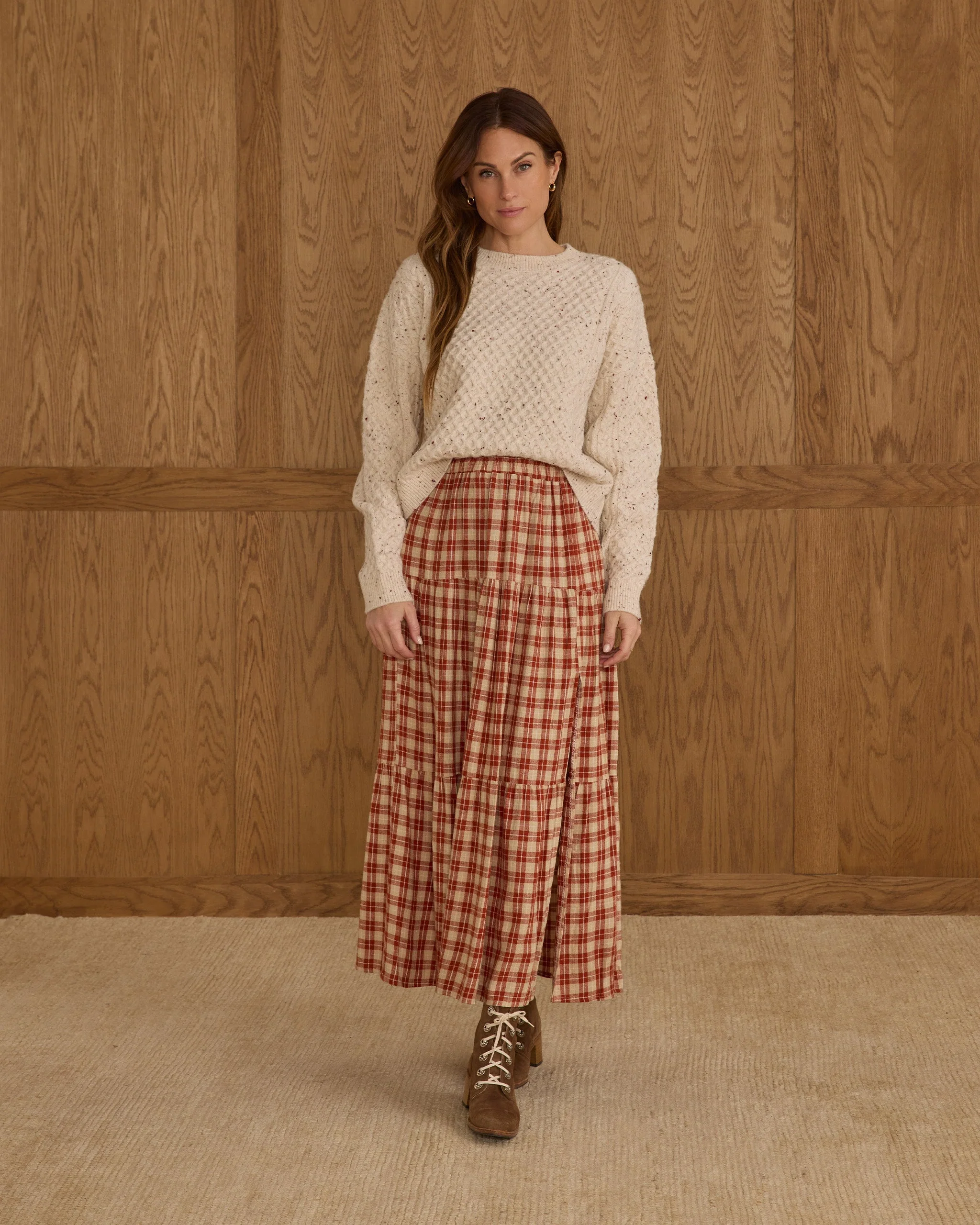 Tiered Midi Skirt | Red Plaid - Image 6