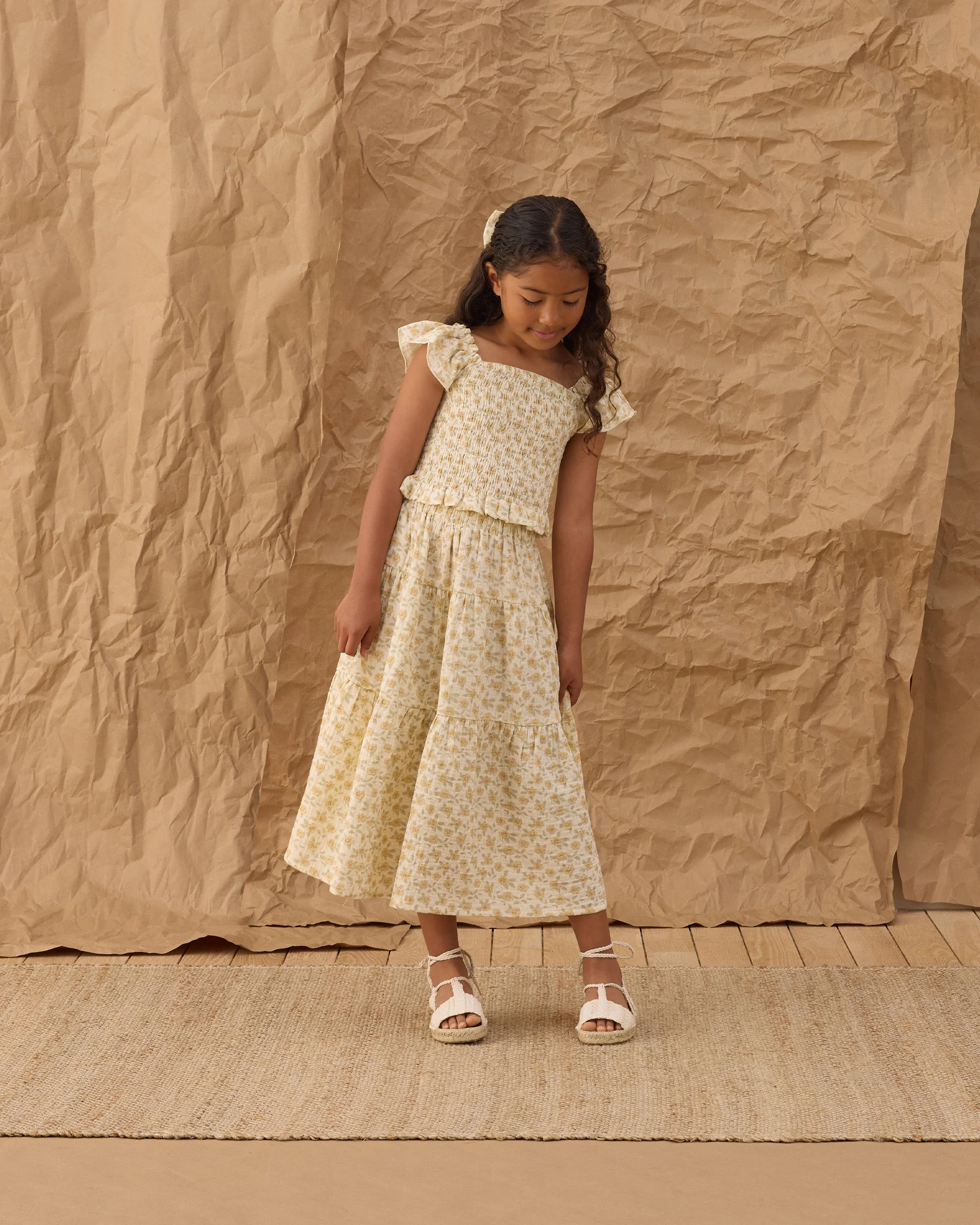 Tiered Midi Skirt Yellow Floral - Image 2