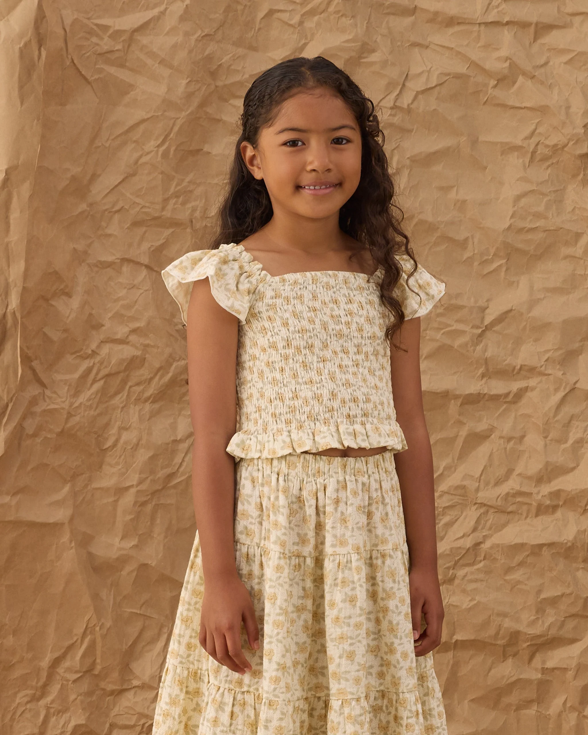 Tiered Midi Skirt Yellow Floral - Image 6