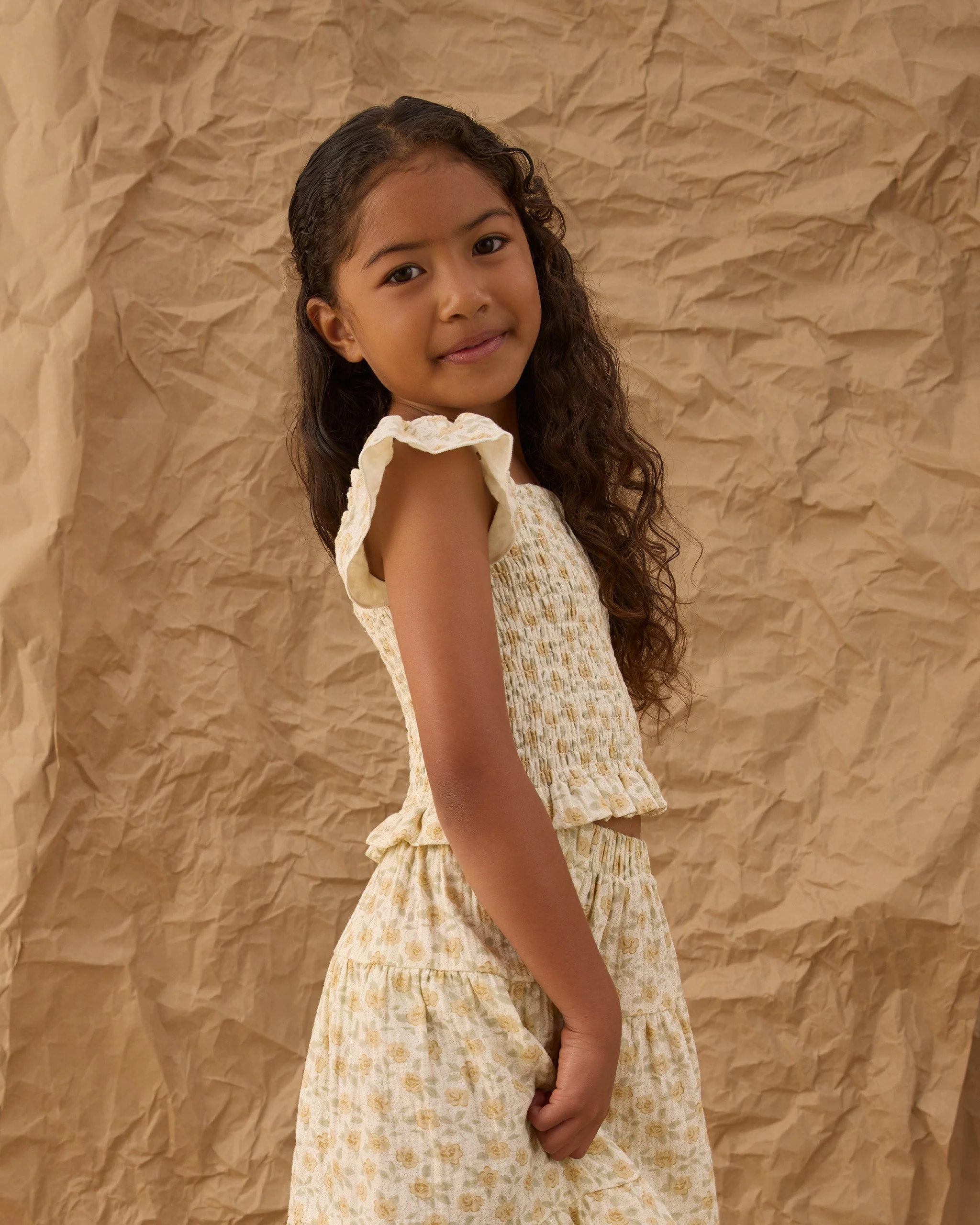 Tiered Midi Skirt Yellow Floral - Image 7