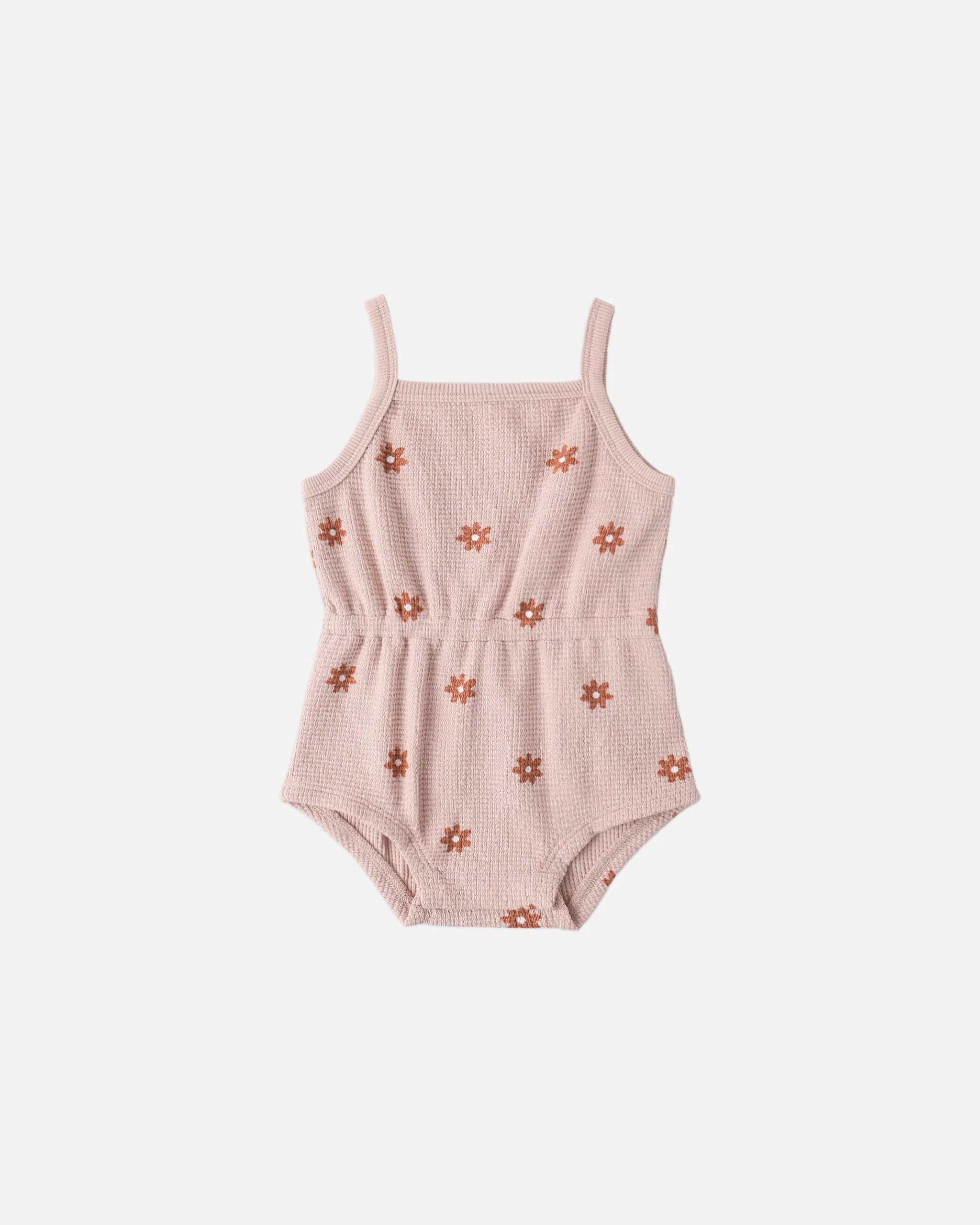 Waffle Cinch Romper Pink Daisy
