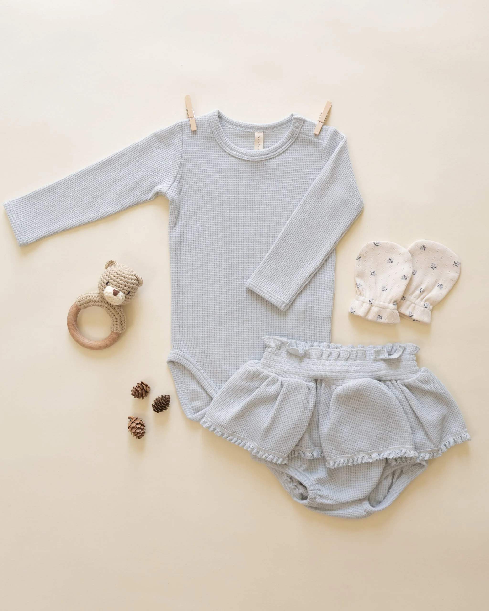 Waffle Long Sleeve Bodysuit || Ice Blue - Image 2