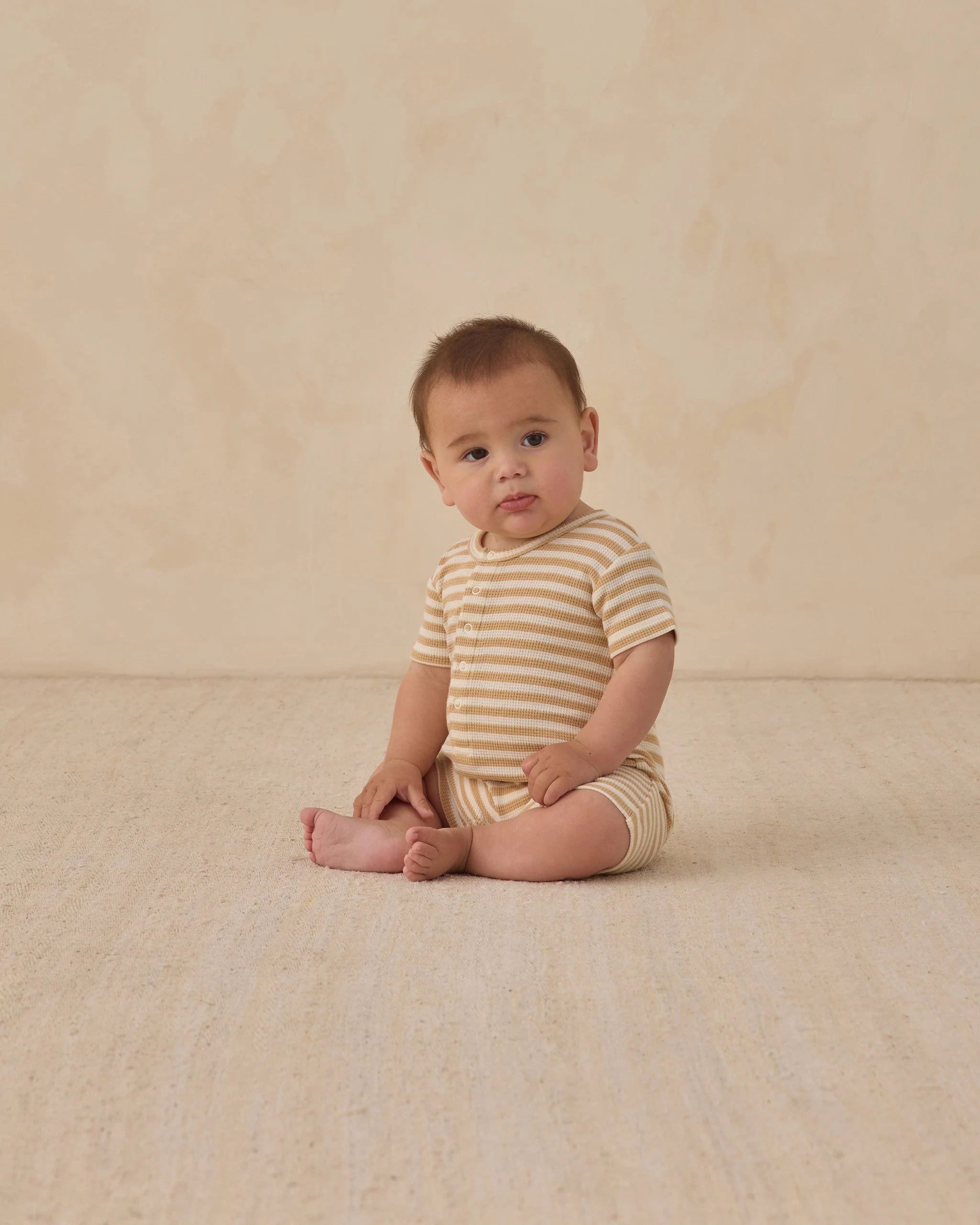 Waffle Snap Romper Butterscotch Stripe - Image 2