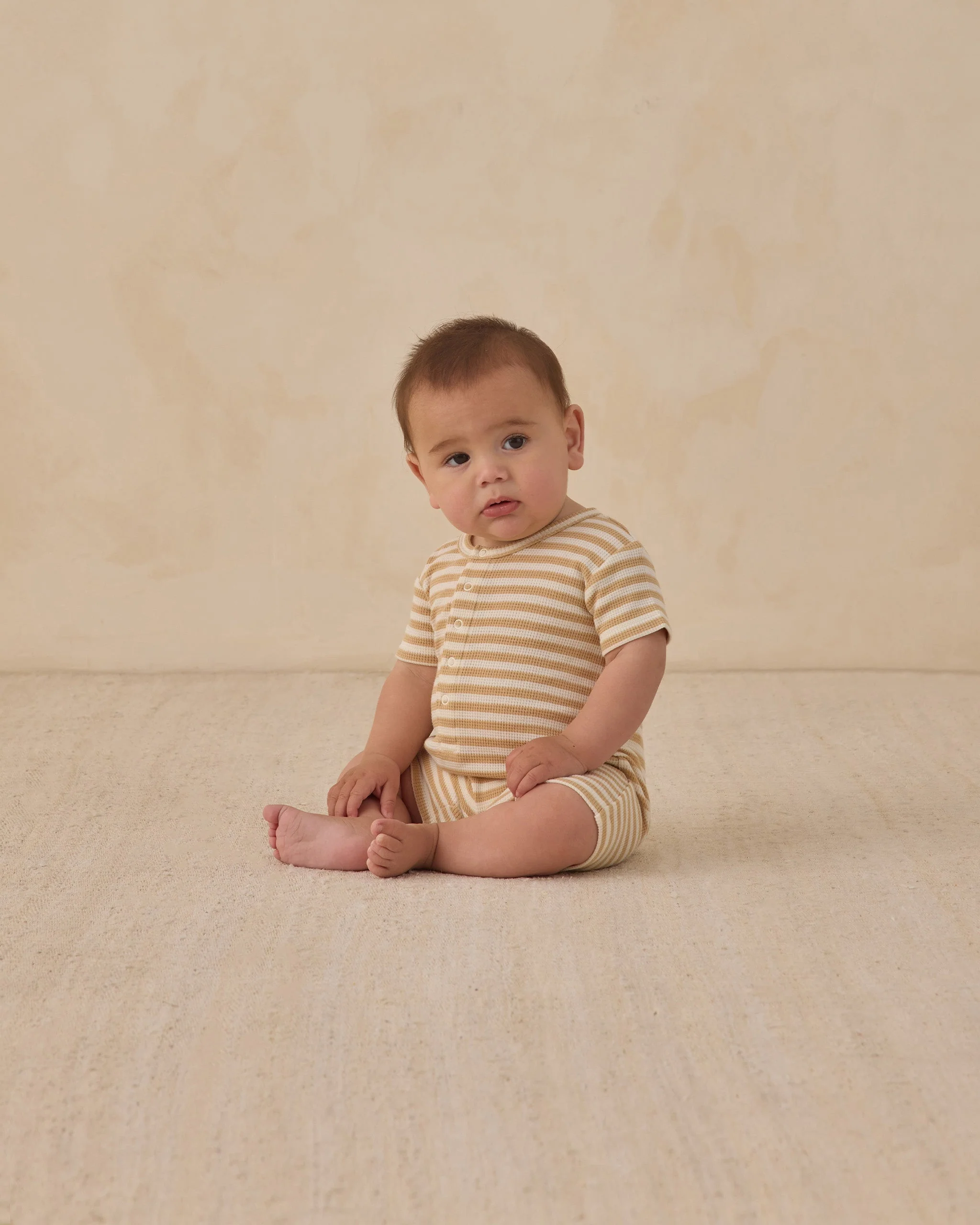 Waffle Snap Romper Butterscotch Stripe - Image 3