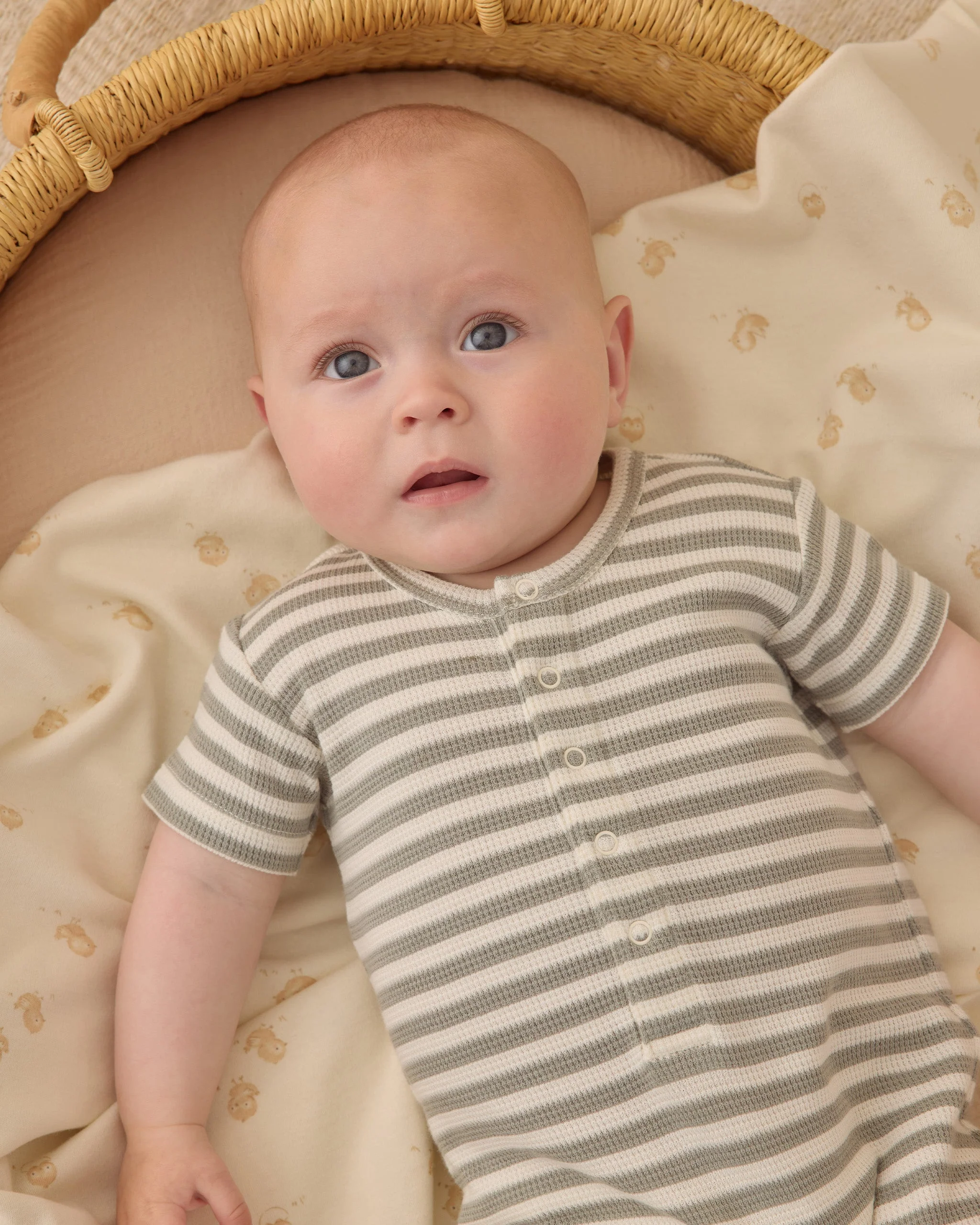 Waffle Snap Romper Sage Stripe - Image 2