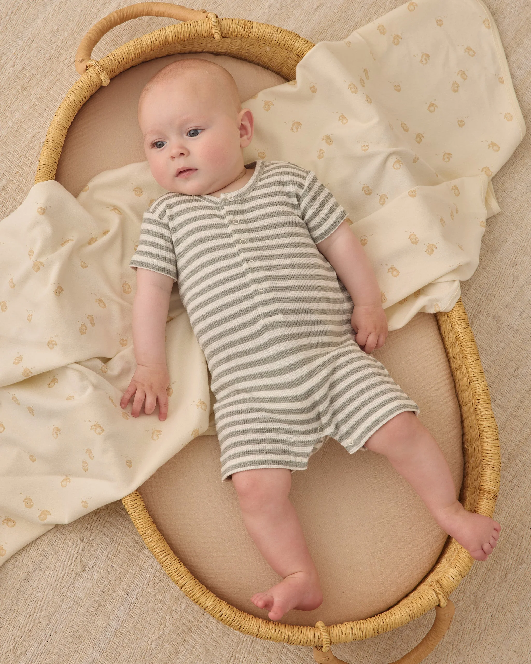 Waffle Snap Romper Sage Stripe - Image 3