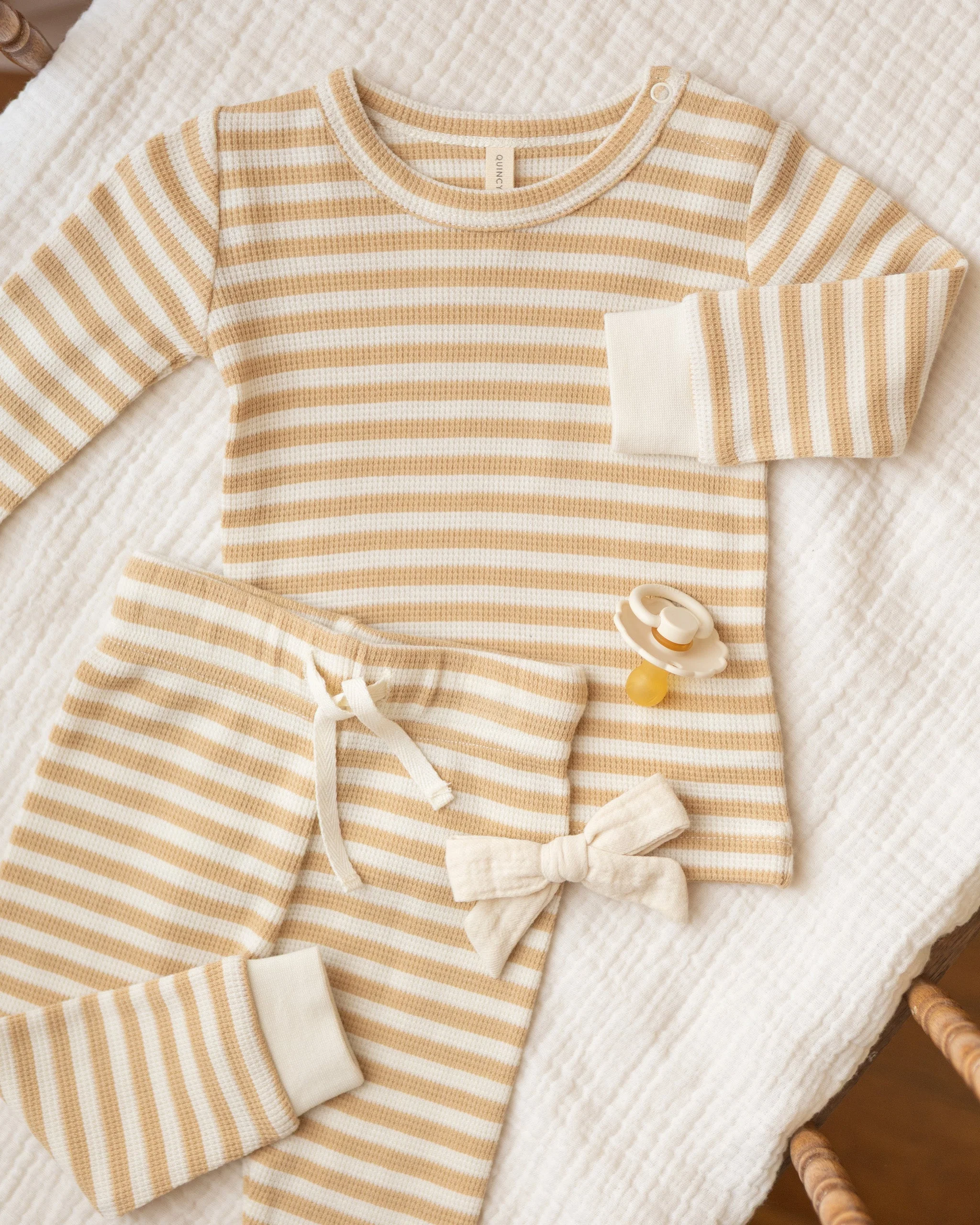 Waffle Top Pant Set Butterscotch Stripe - Image 2
