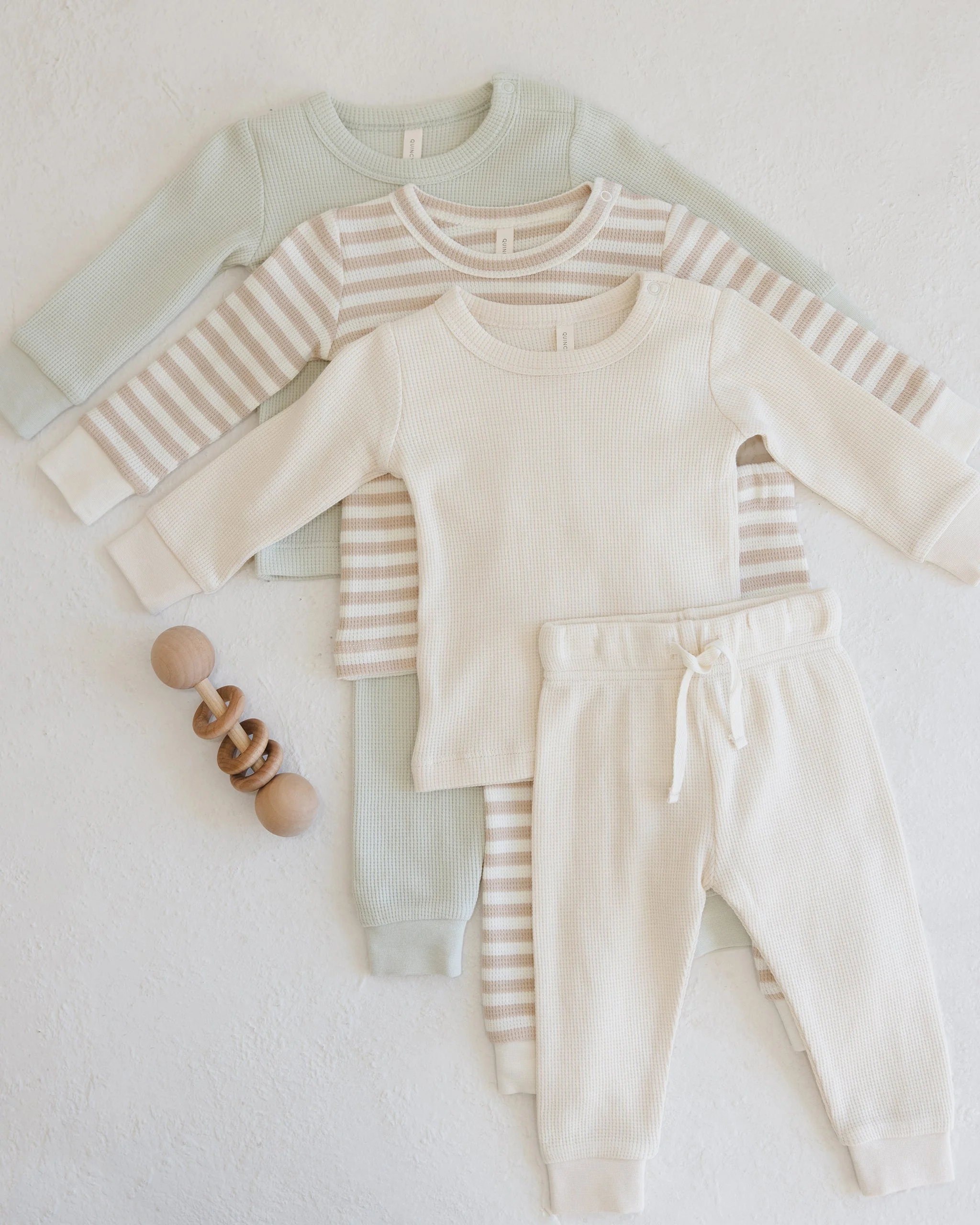 -Waffle Top + Pant Set || Oat Stripe- - Image 2