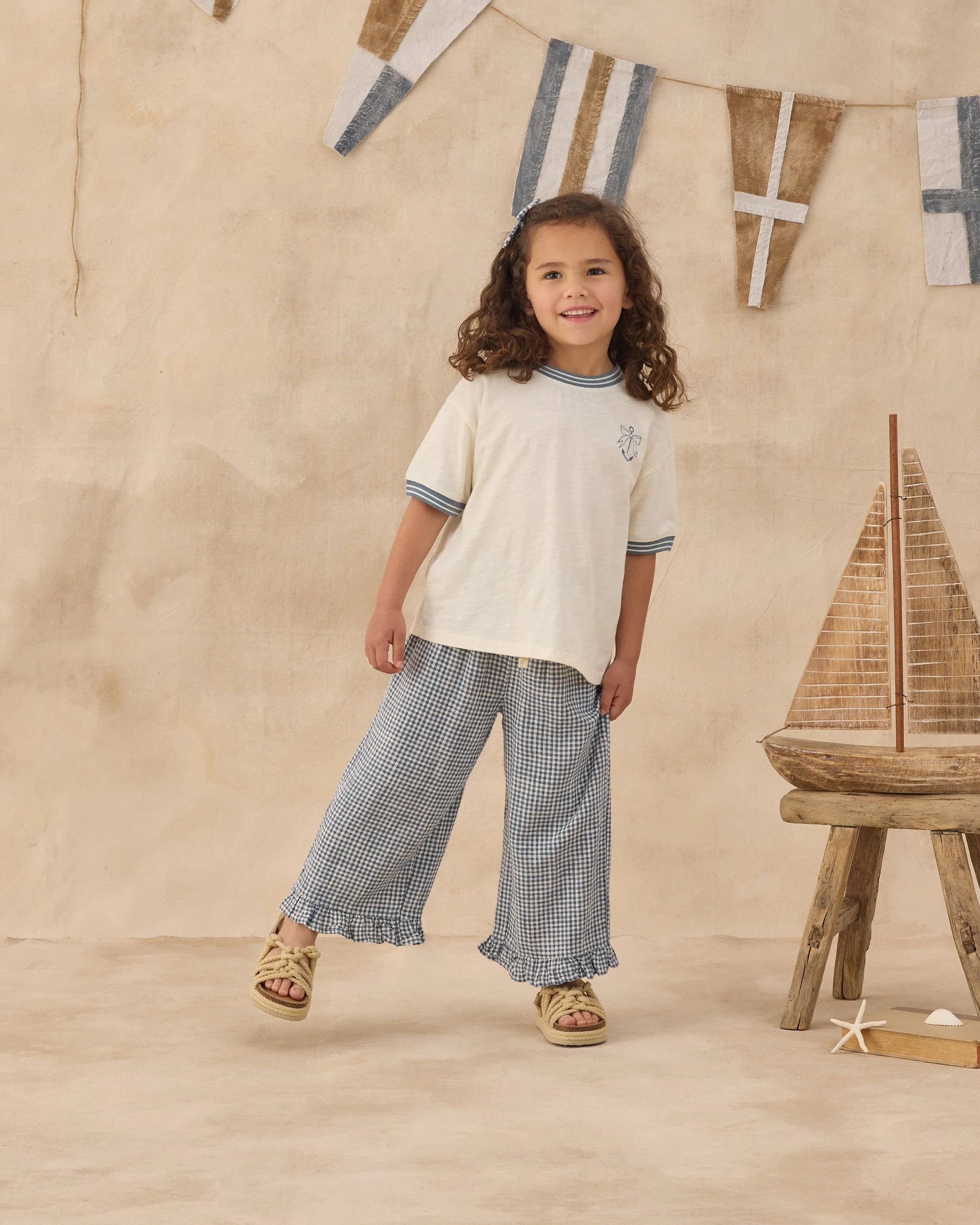 Wide Leg Pant Marine Gingham - Image 3