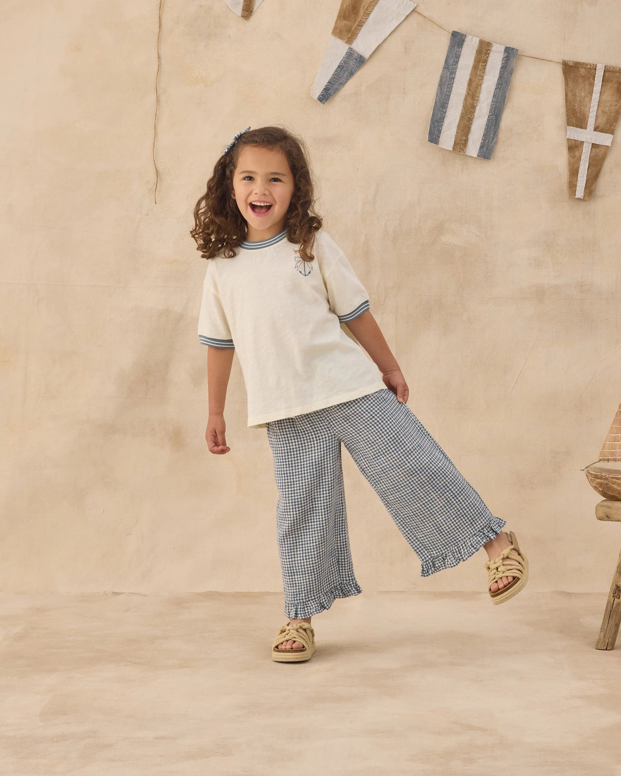 Wide Leg Pant Marine Gingham - Image 4
