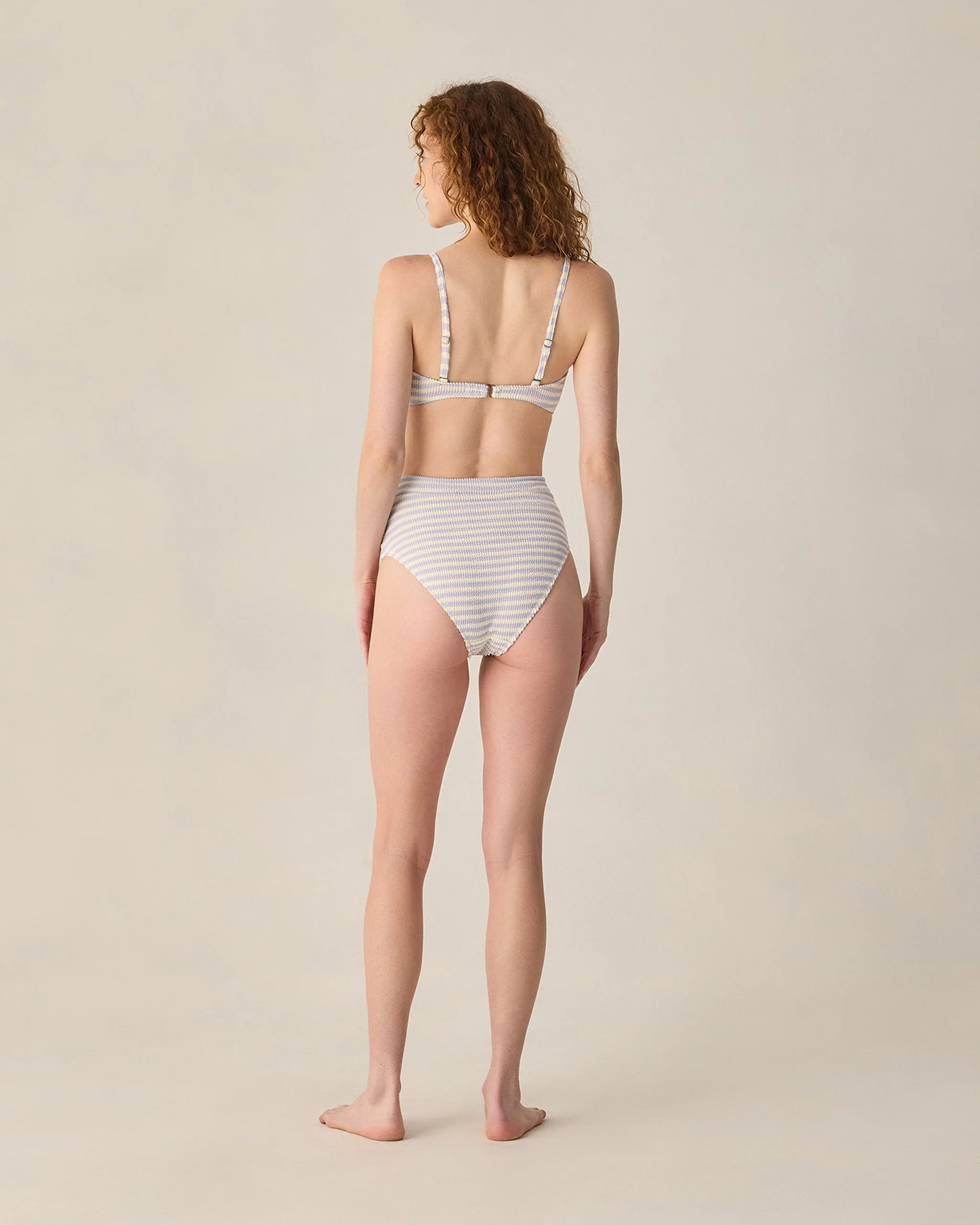 Women's Banded High Cut Bikini Bottom Periwinkle Stripe - Image 2