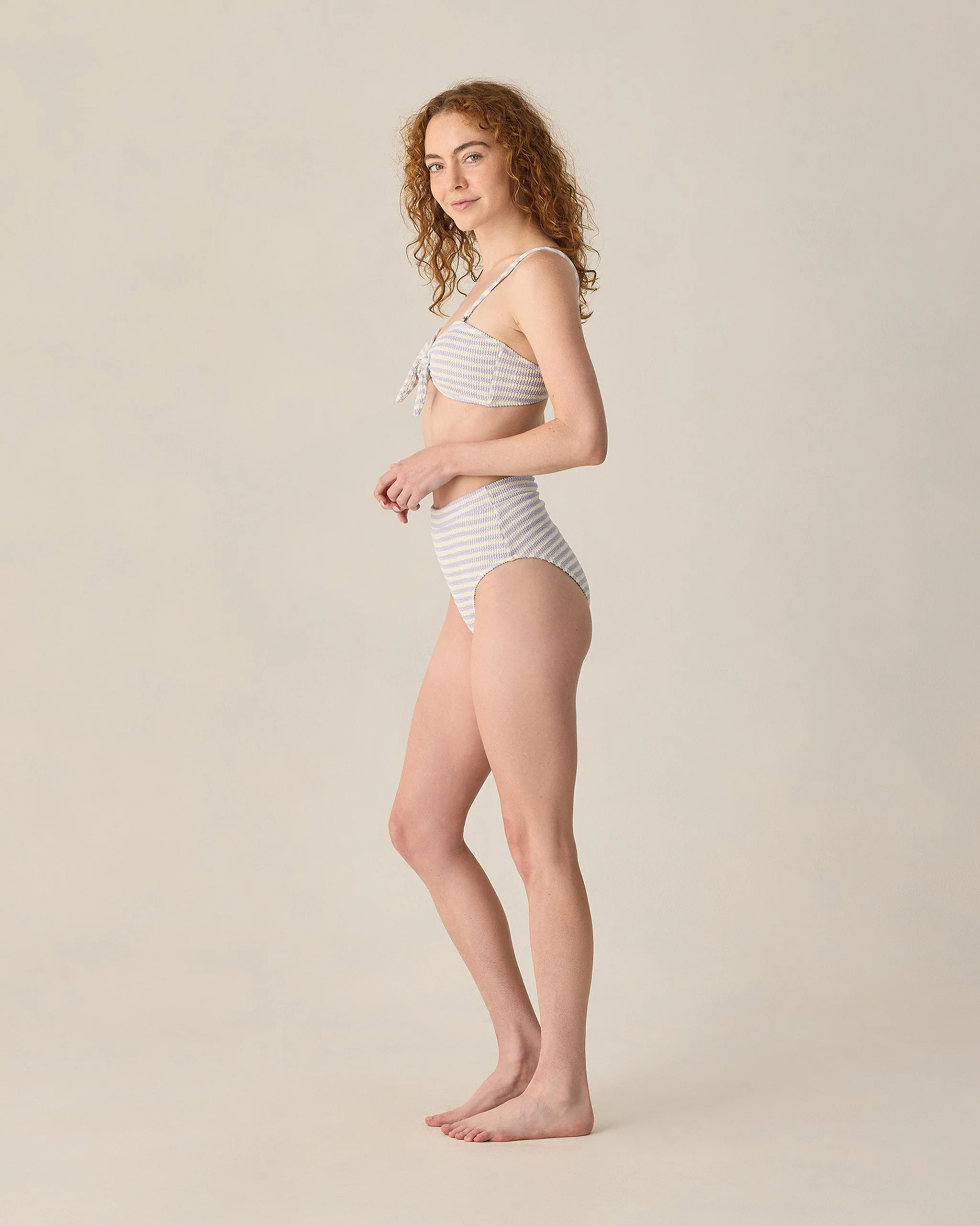 Women's Banded High Cut Bikini Bottom Periwinkle Stripe - Image 3