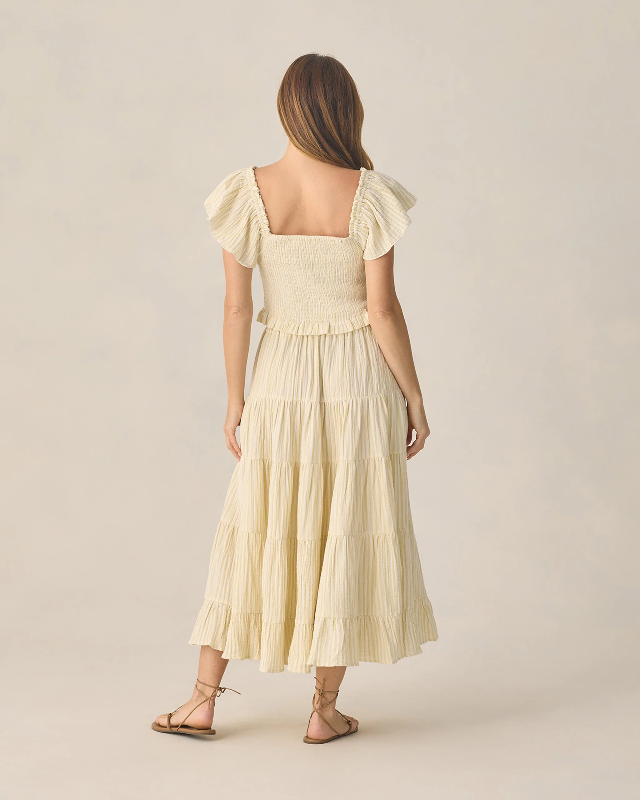 Women's Ruffle Tiered Maxi Skirt Citron Stripe - Image 2