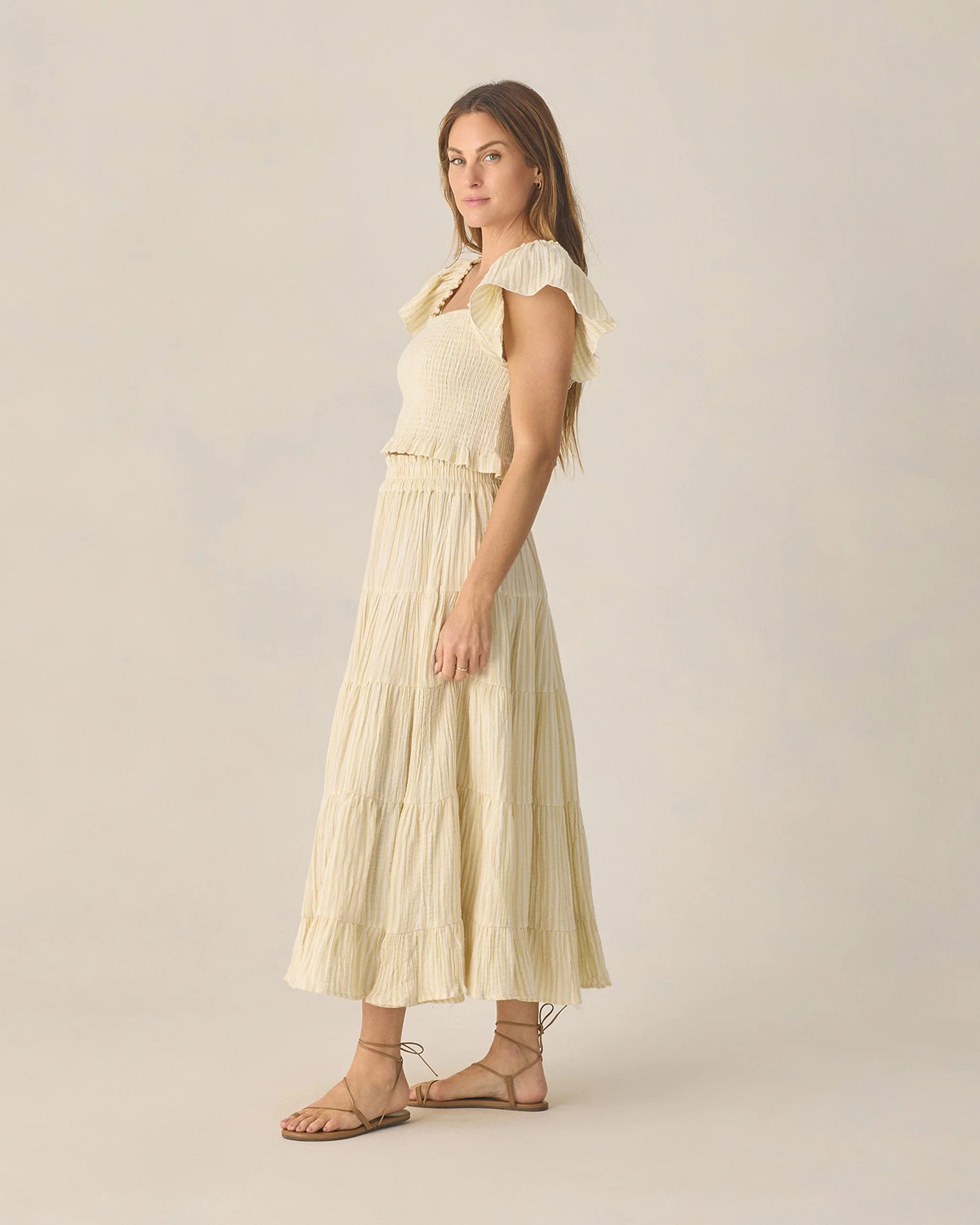 Women's Ruffle Tiered Maxi Skirt Citron Stripe - Image 3
