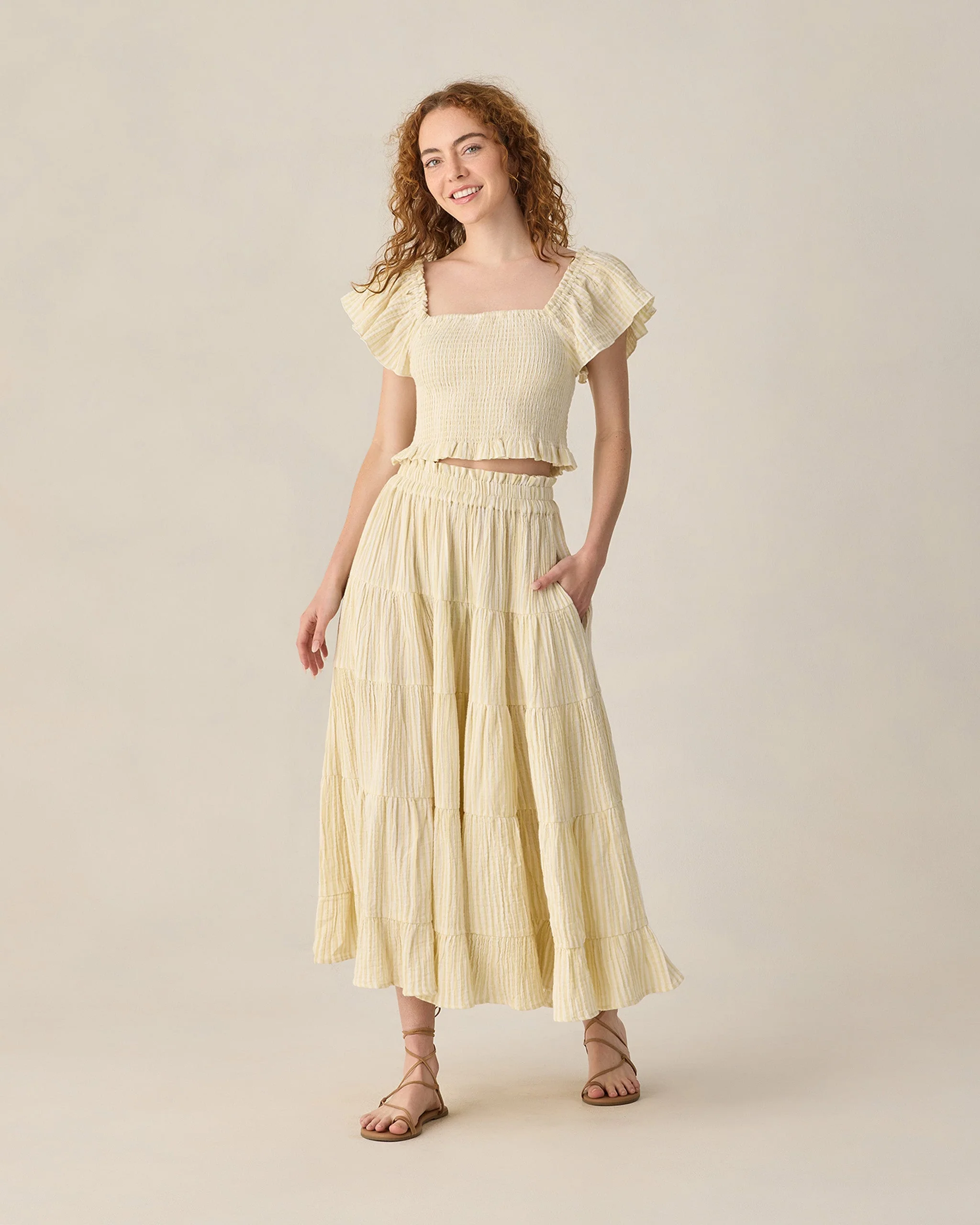 Women's Ruffle Tiered Maxi Skirt Citron Stripe - Image 5