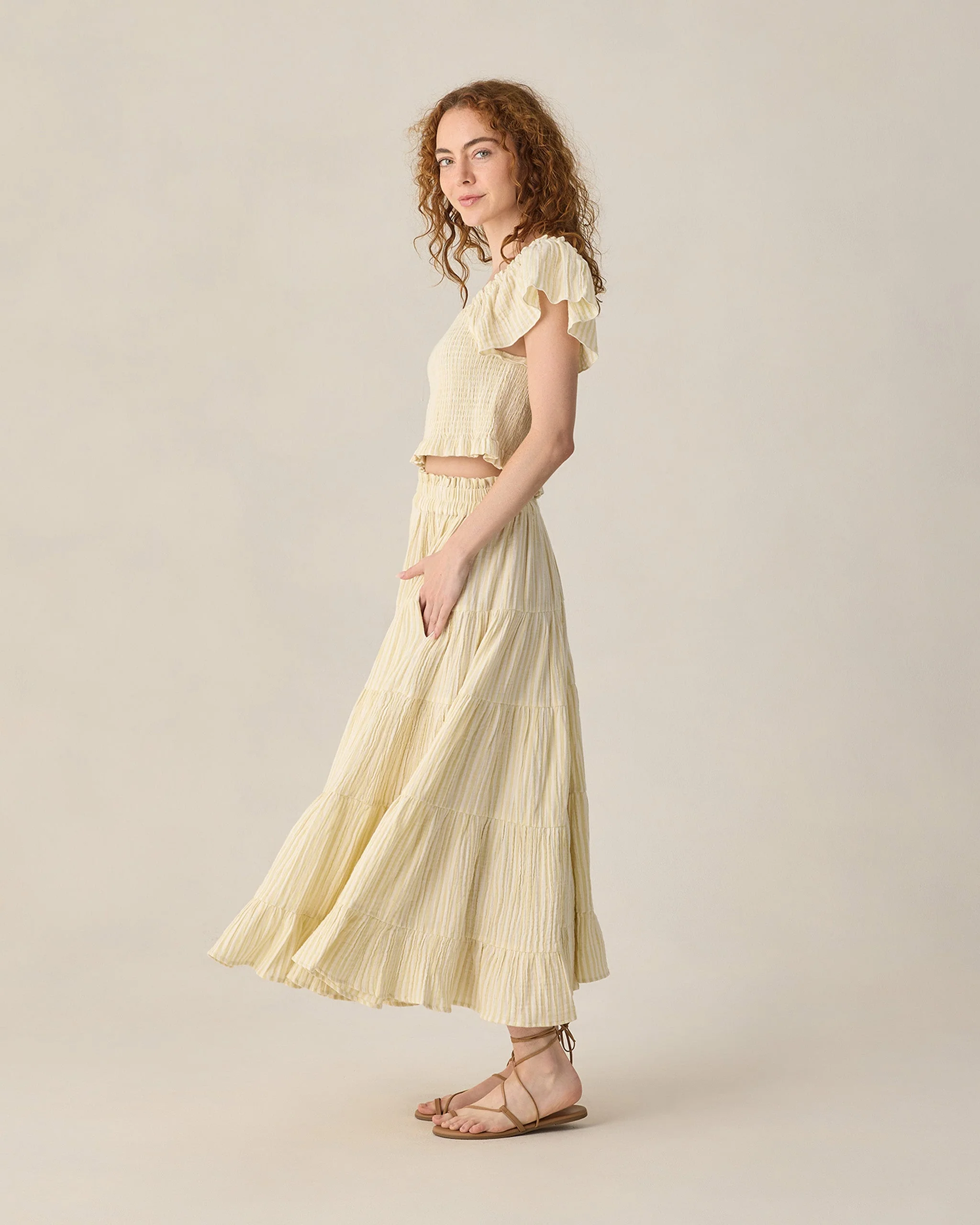 Women's Ruffle Tiered Maxi Skirt Citron Stripe - Image 6