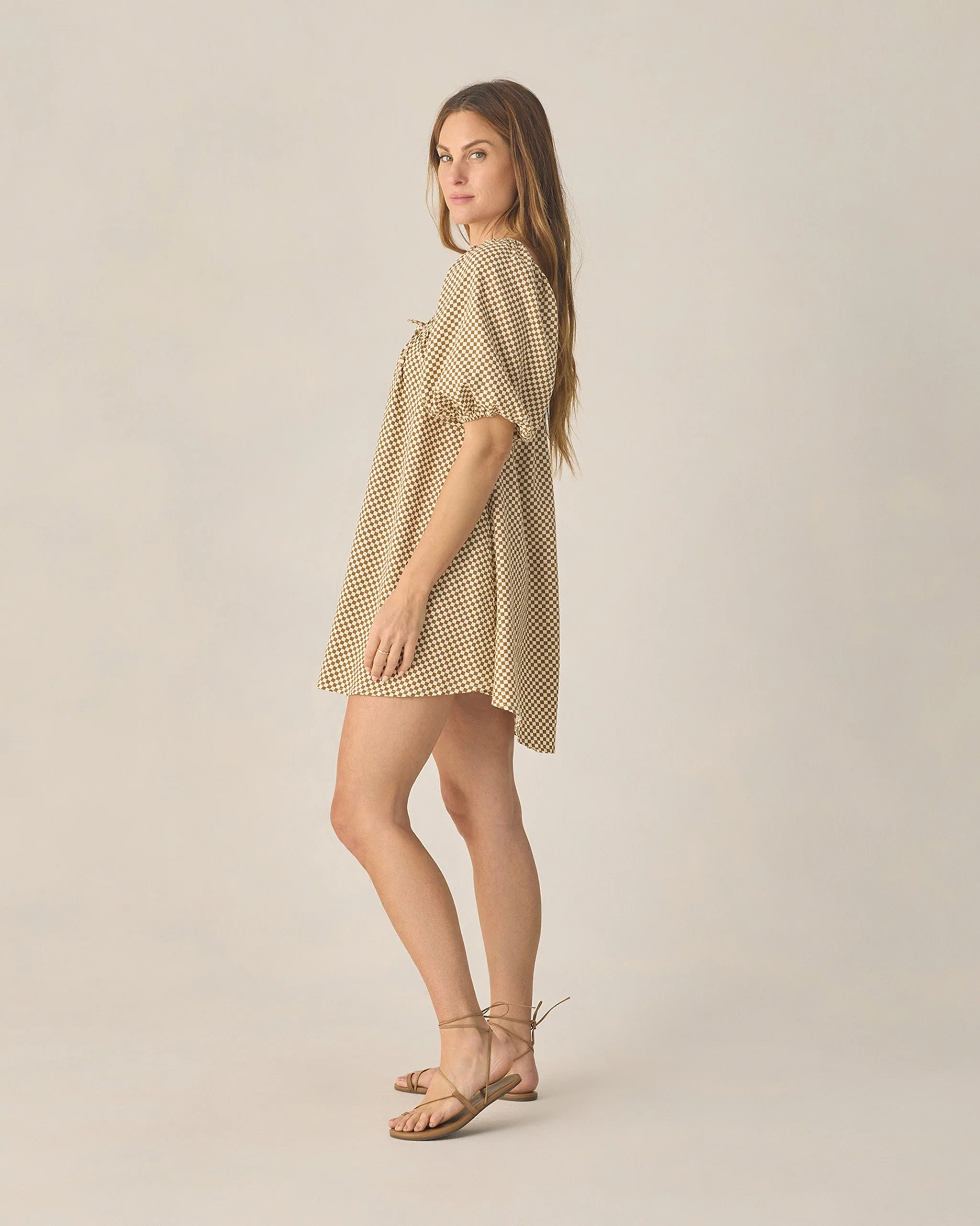 Women's Sabrina Mini Dress Ocre Check - Image 3