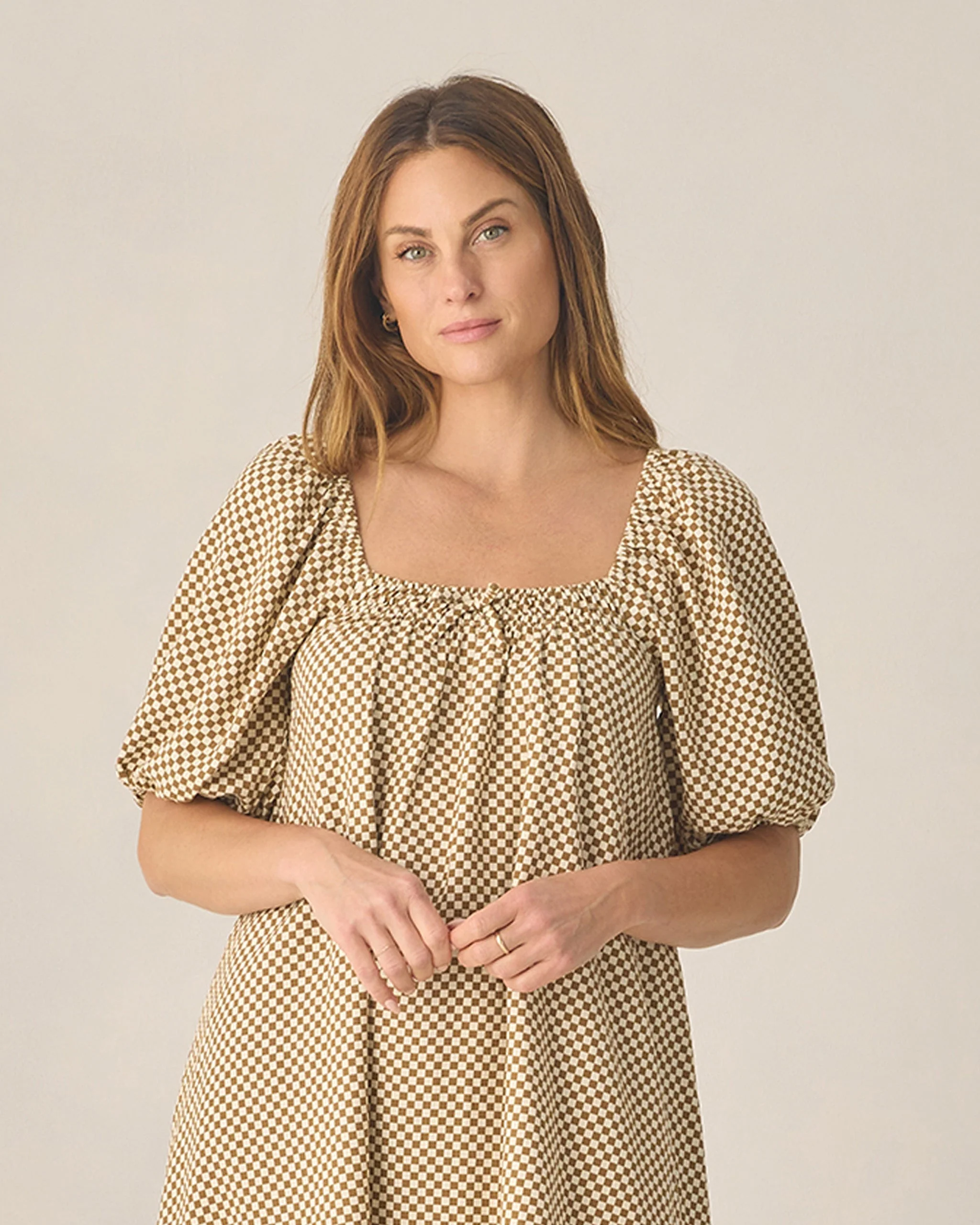 Women's Sabrina Mini Dress Ocre Check - Image 4