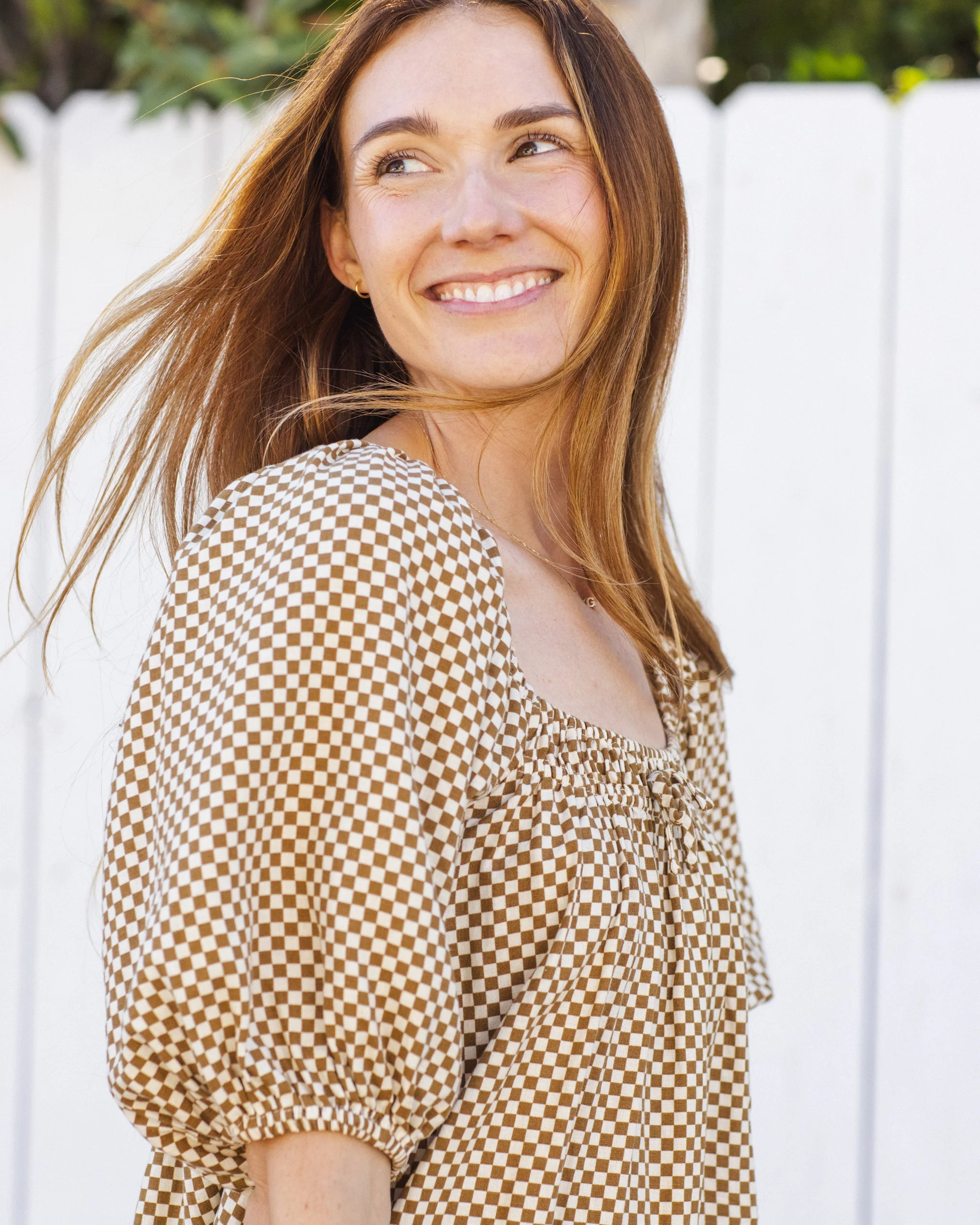 Women's Sabrina Mini Dress Ocre Check - Image 5
