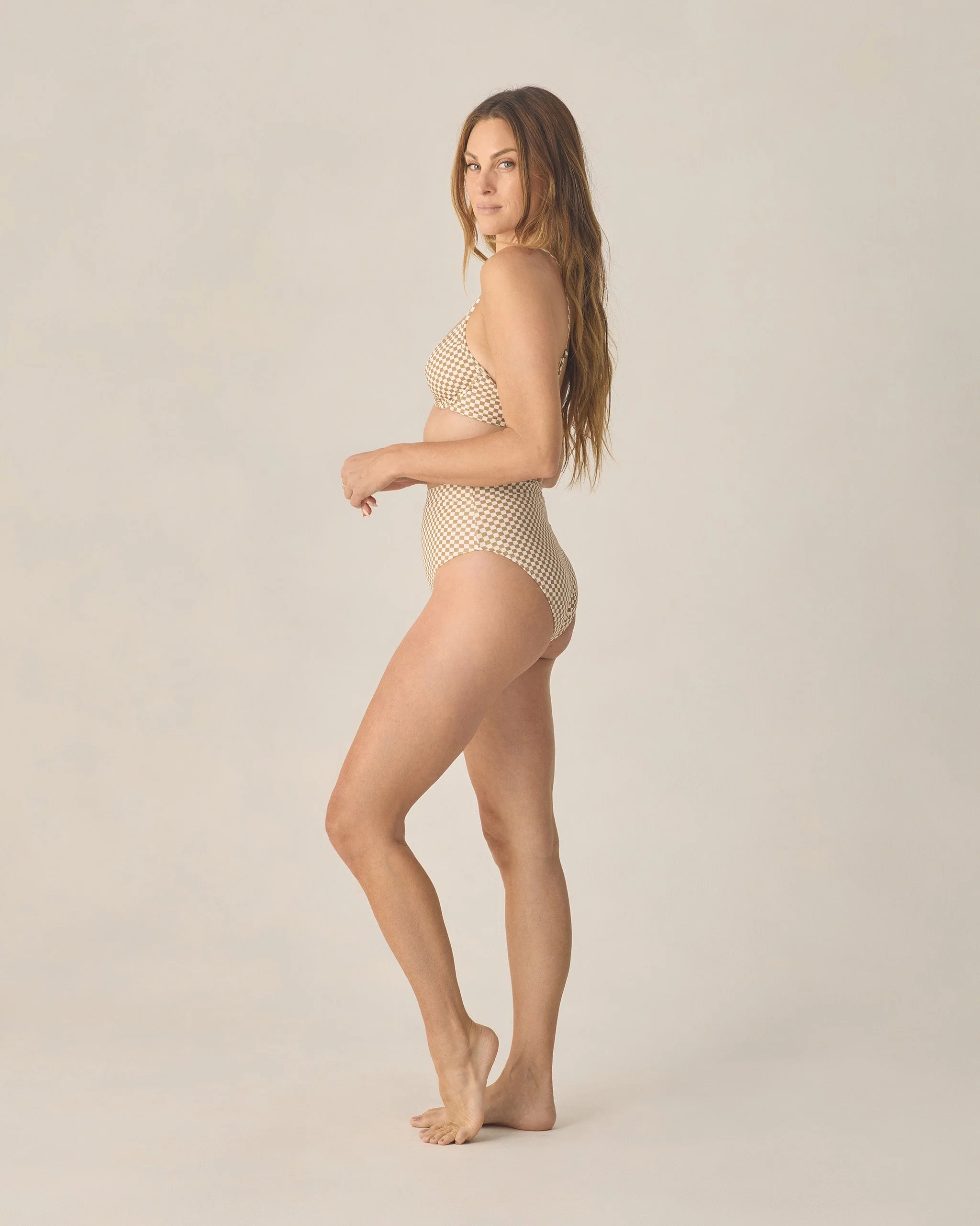 Women's Underwire Bikini Top Ocre Check - Image 3