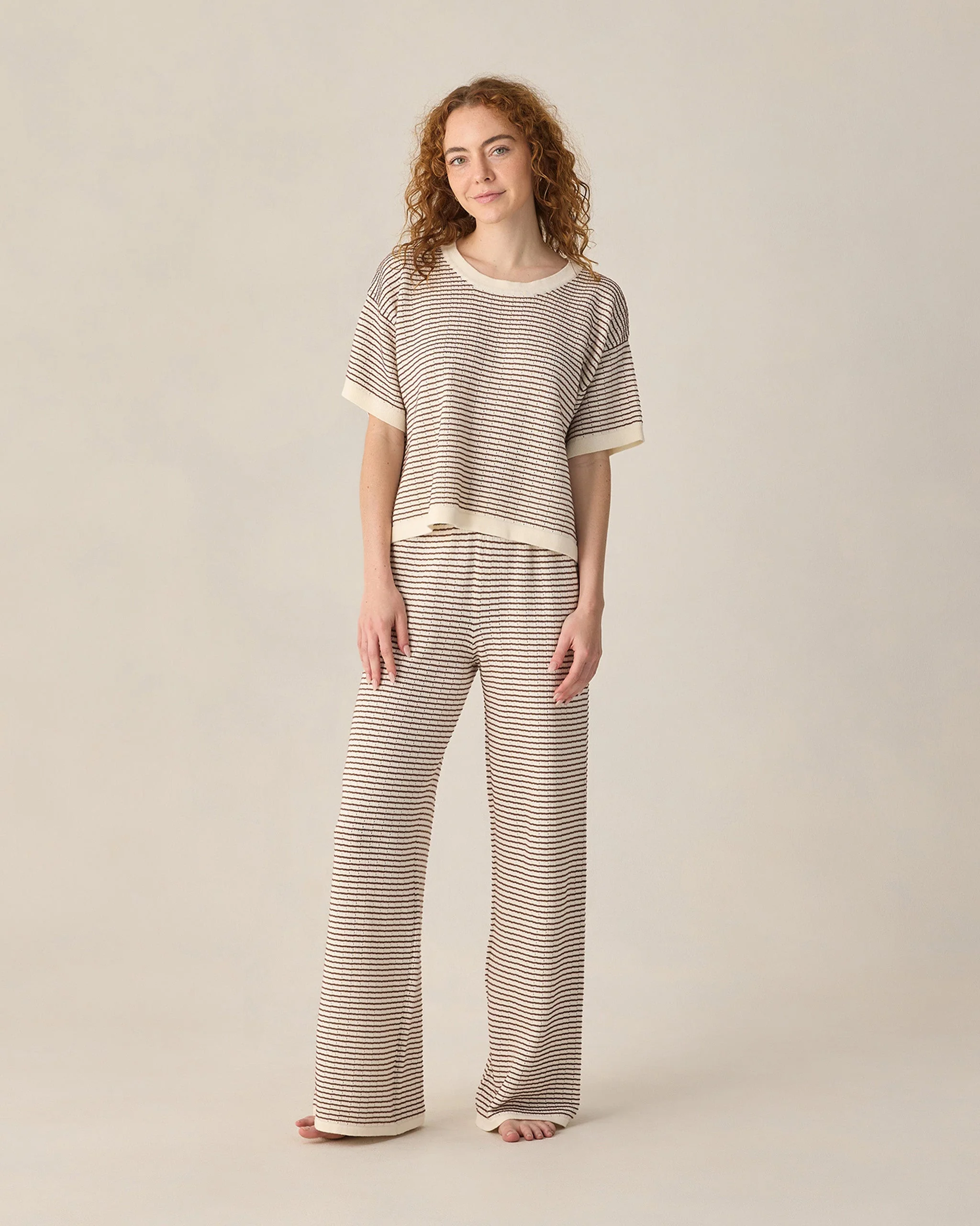 Women's Boxy Crop Knit Tee Chocolate Stripe - Image 2