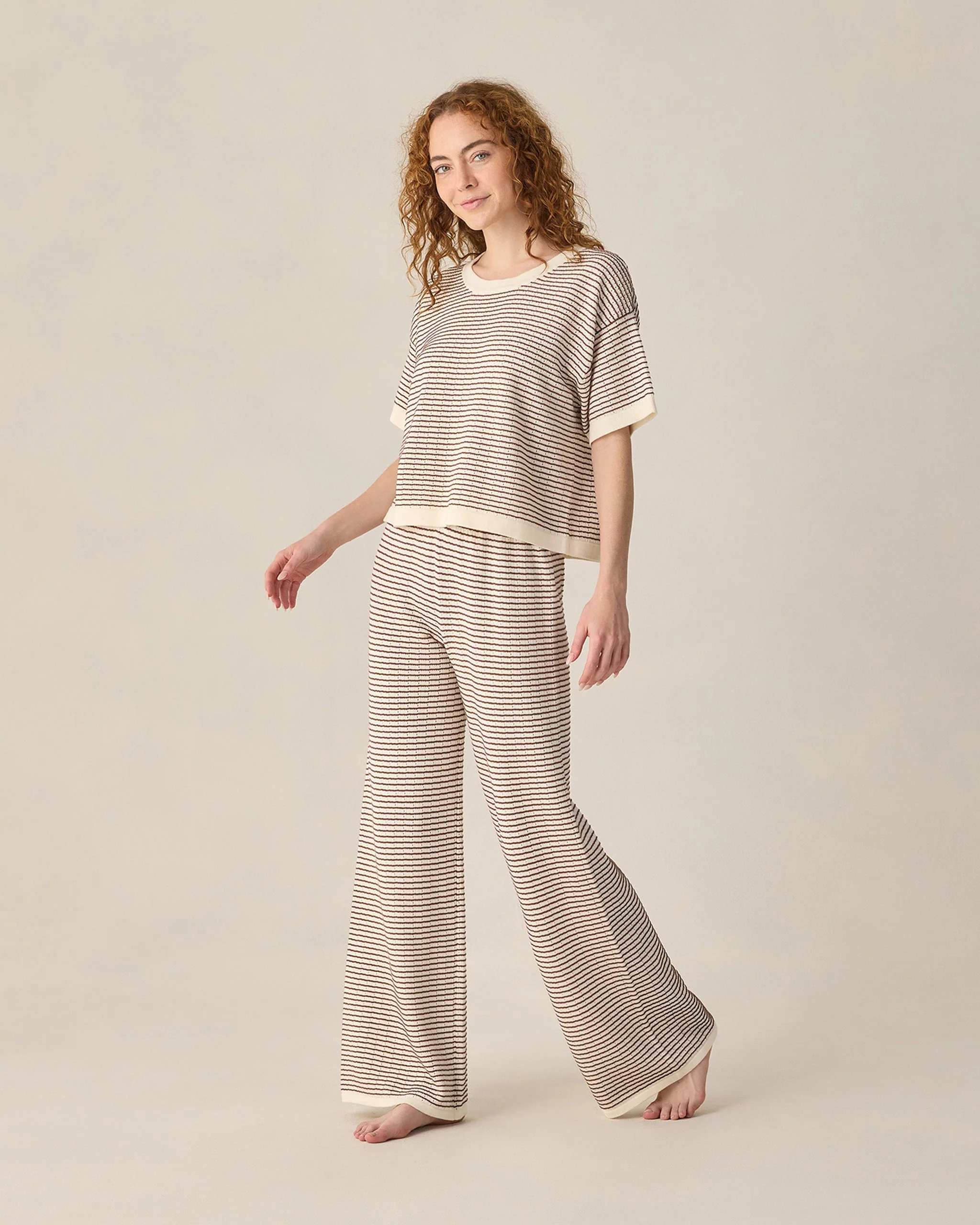 Women's Boxy Crop Knit Tee Chocolate Stripe - Image 4